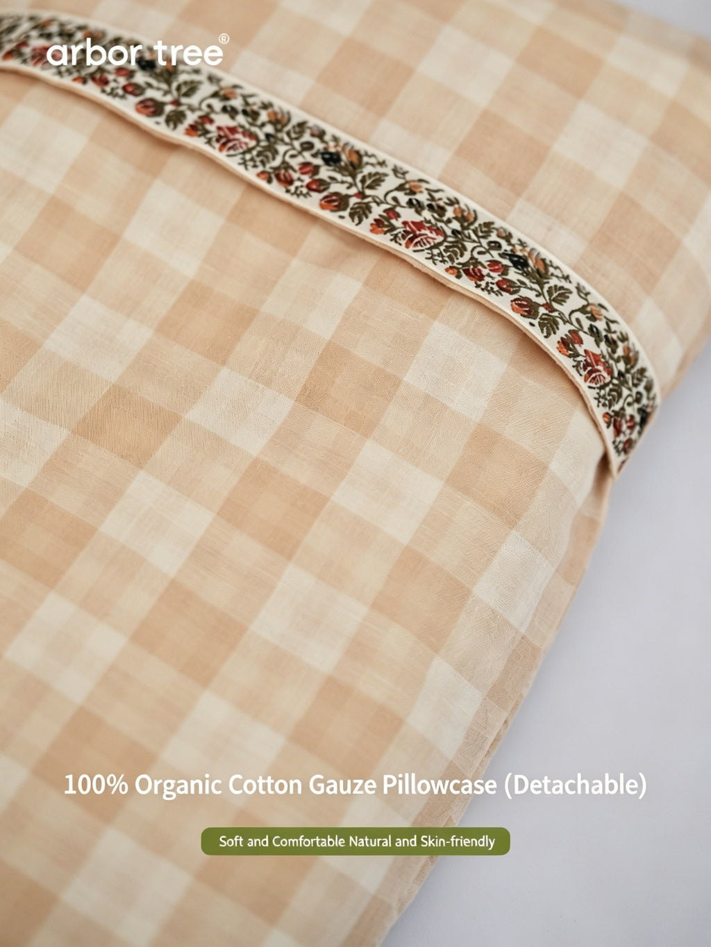 Organic cotton and tussah silk baby pillow by ArborTree, showing moisture-wicking, breathable undyed fabric for all-season comfort.