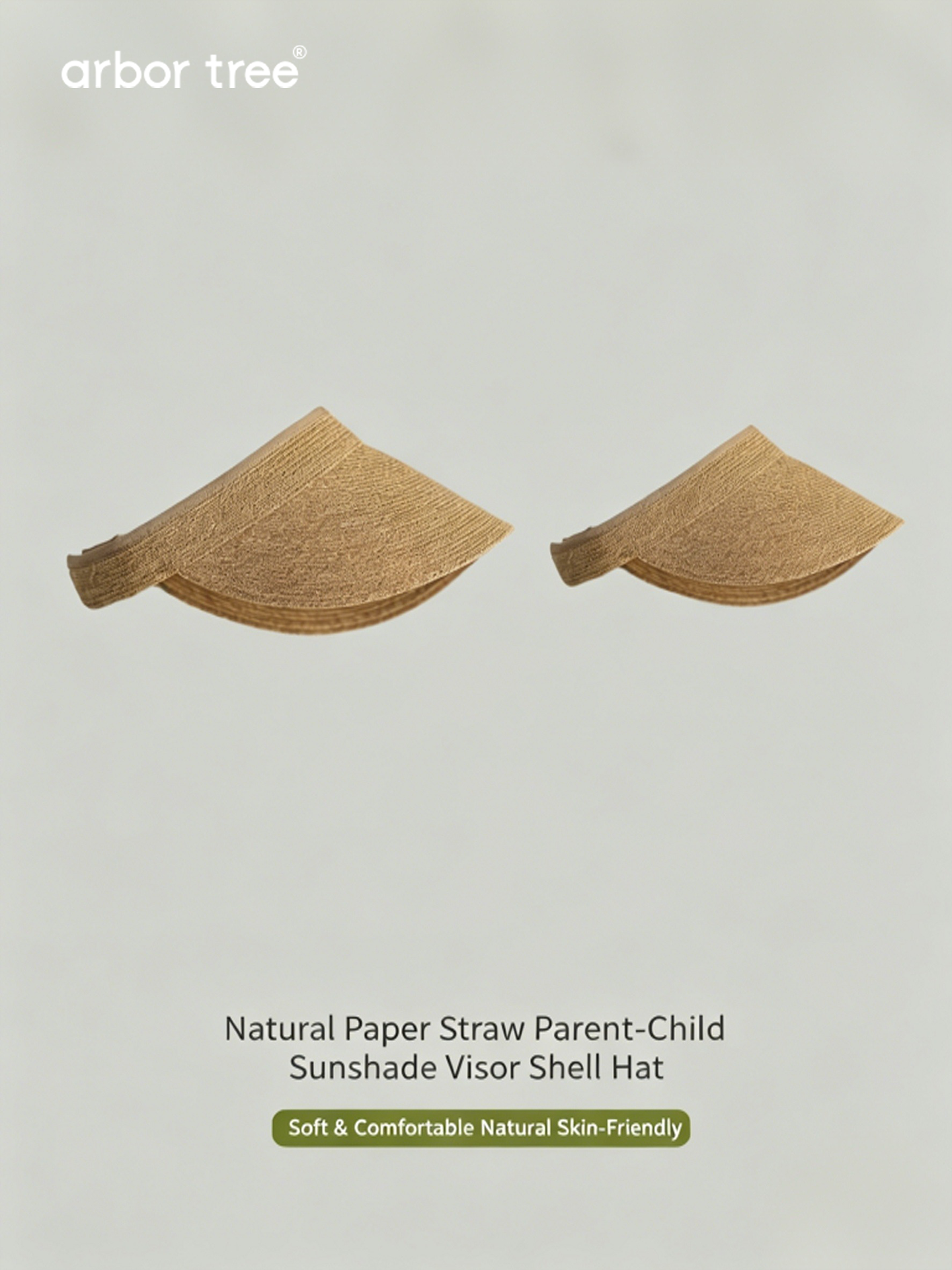 ArborTree Natural Papyrus Sun-Protective Open-Top Shell Hat—Parent-Child Set (Brim contains some spandex)