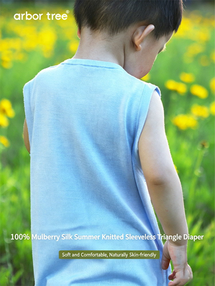 ArborTree 100% Natural Mulberry Silk Summer Knit Sleeveless Off-the-Shoulder Triangle Jumpsuit (Boys' and Girls' Styles)