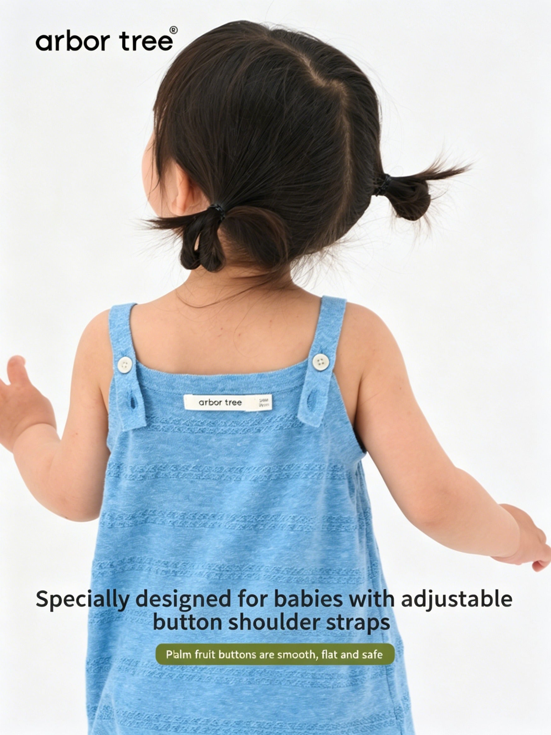 Baby girl lightweight summer tank dress by ArborTree made of 60% organic cotton and 40% linen, featuring a soft, breathable fabric.