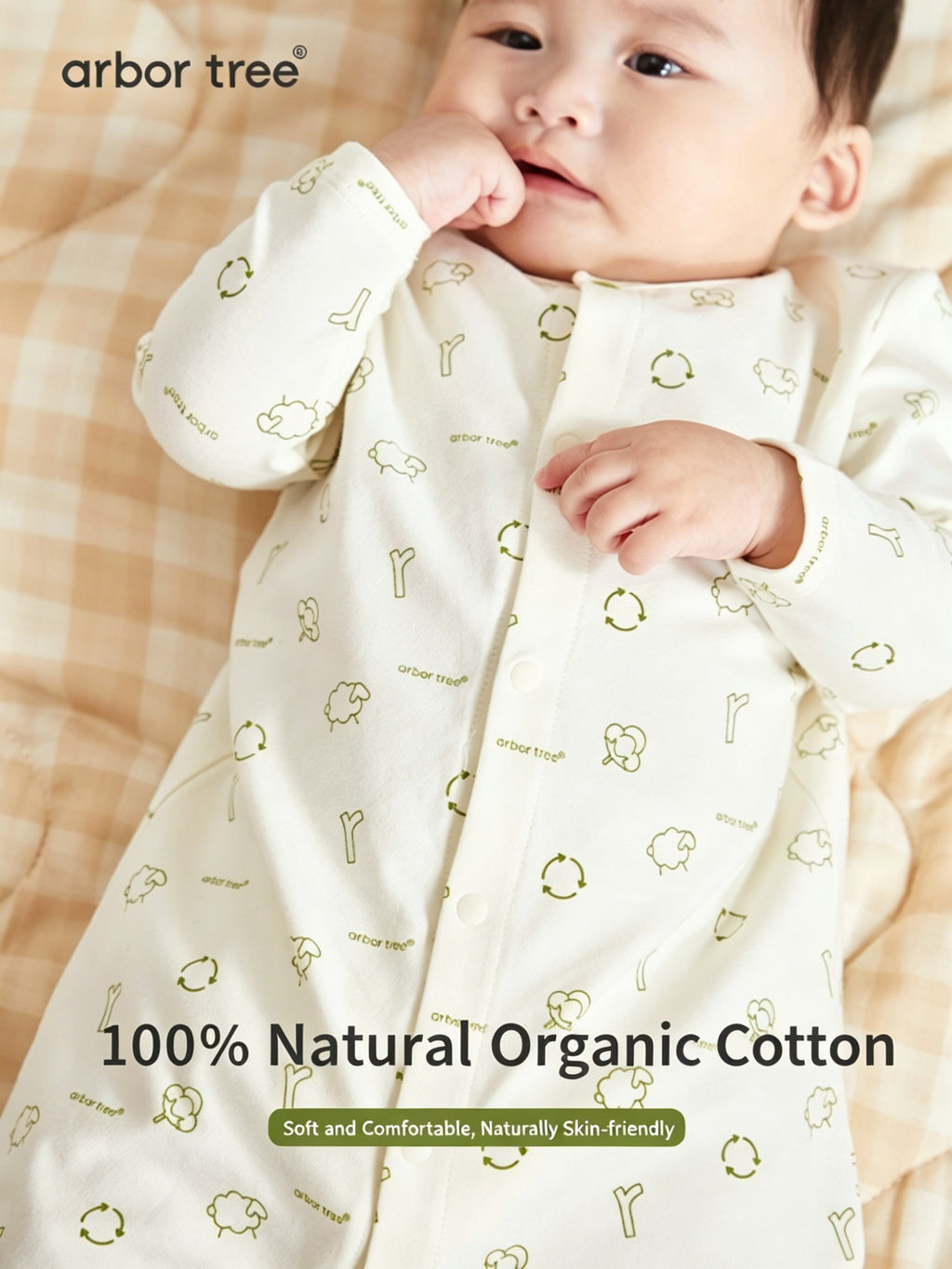 ArborTree Eco-Friendly Print 100% Natural Organic Cotton Spring/Fall Unisex Baby Front-Opening Romper (Grade A)
