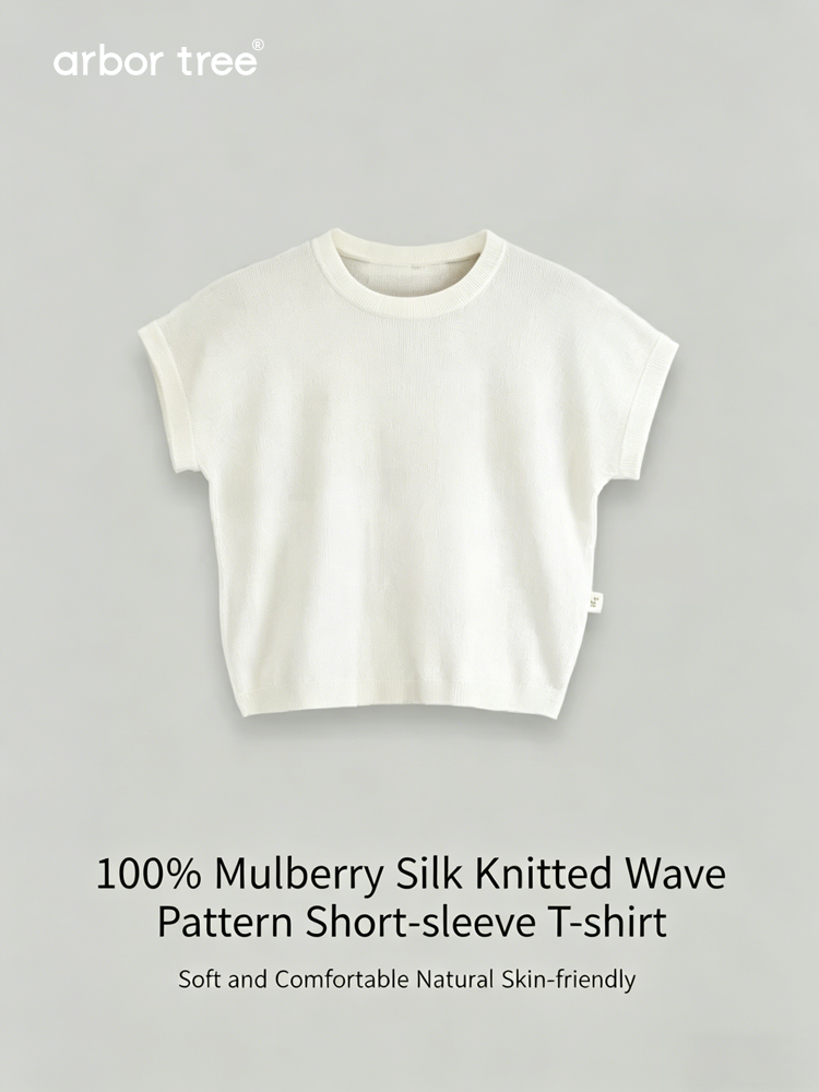 Unisex summer knit tee by arbortree featuring a lightweight, breathable mulberry silk fabric with a wave pattern.
