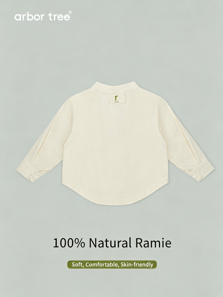 Arbortree ramie casual long-sleeve shirt for matching parent-child set, moisture-wicking spring and fall top, natural fabric style