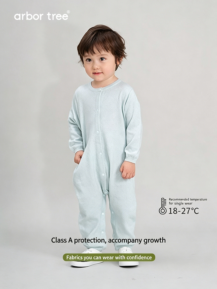 Organic cotton and cashmere baby romper by arbortree, lightweight knit front-opening design for infants and toddlers.