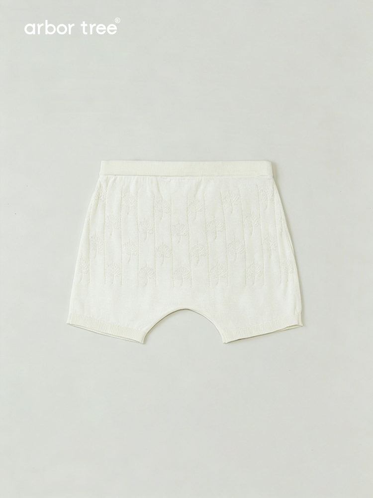 Baby and kids summer shorts by arbortree featuring silk and bodhi leaf pattern, designed to be cool and non-sticky.