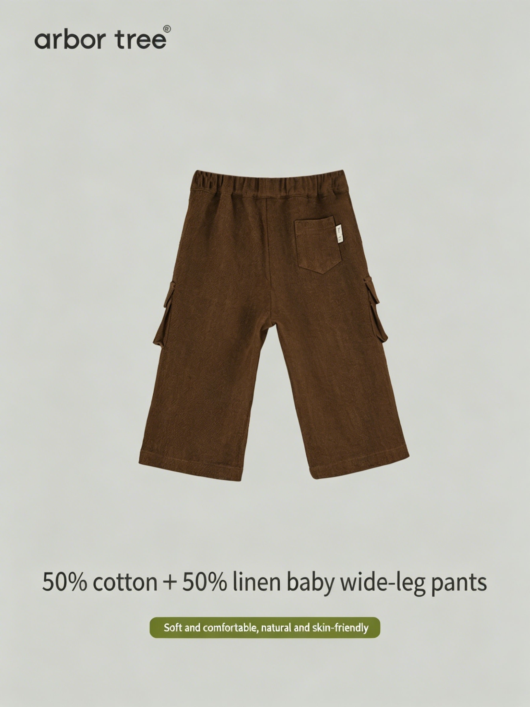 Kids' wide-leg pants by ArborTree, made from 50% cotton and linen, featuring elastic waist and moisture-wicking fabric for spring, fall, winter.