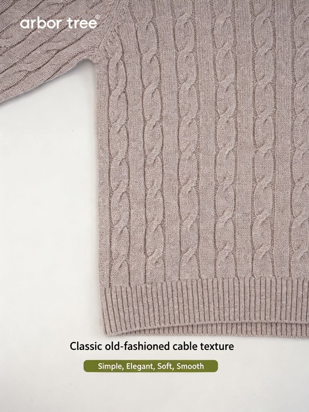 ArborTree Pure Collection 100% cashmere unisex vintage cable-knit half-turtleneck sweater for spring and fall.