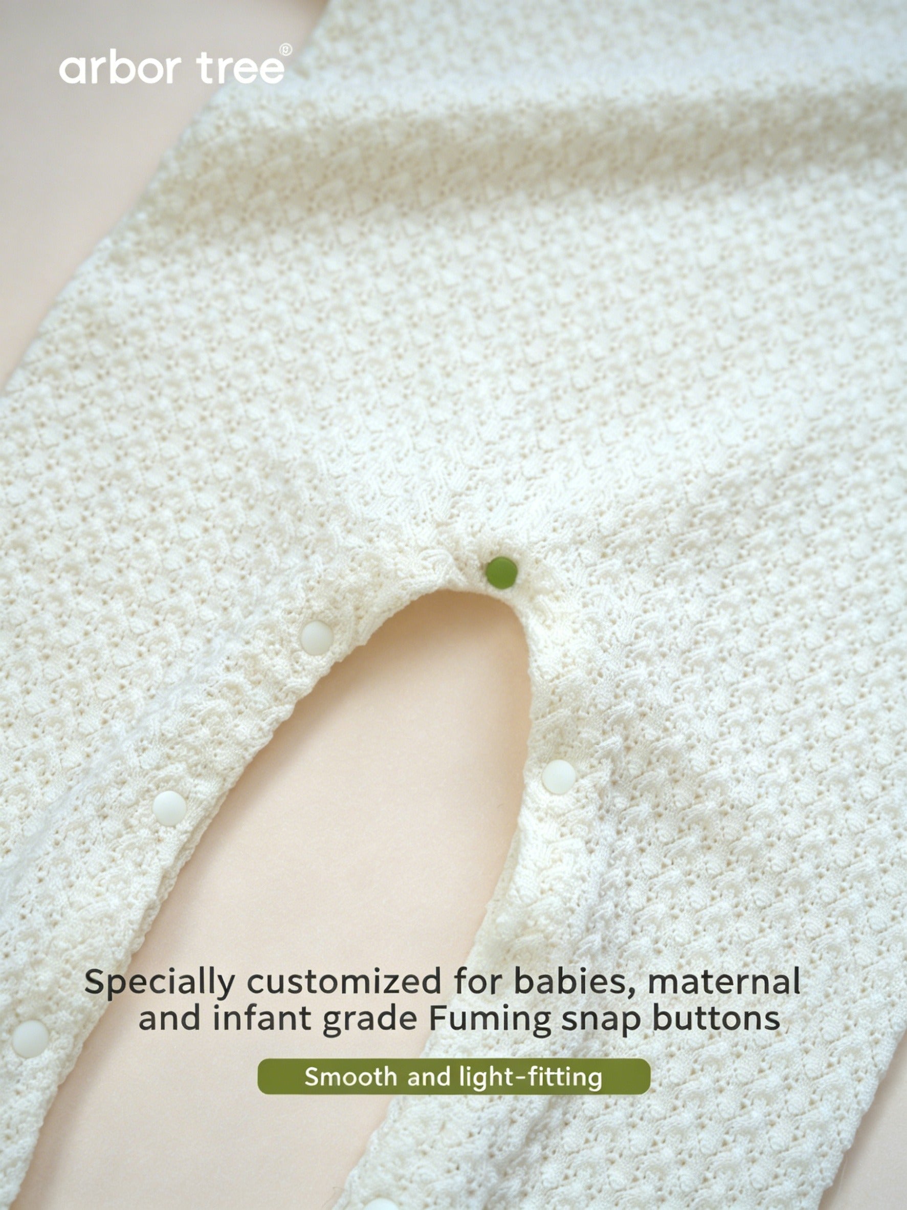 ArborTree 100% Merino Wool baby romper in Whisper pattern with shoulder splits, perfect for spring and fall.