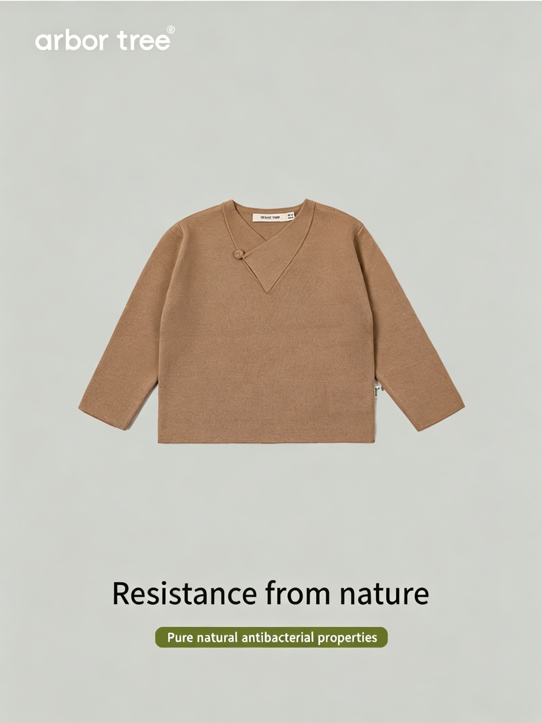 ArborTree baby pullover sweater made of 100% Baselwool, featuring a button-down front and soft, natural fabric for kids.