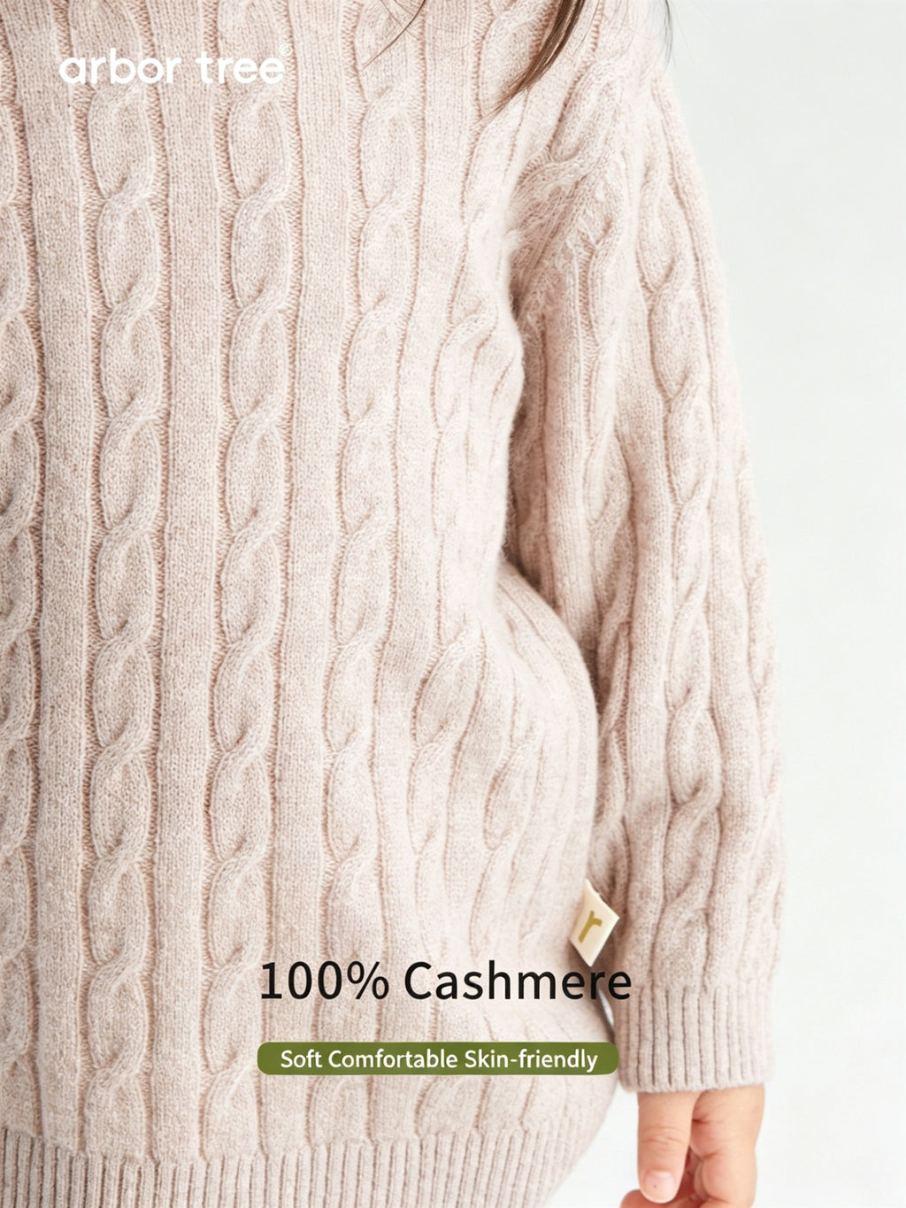ArborTree Pure Collection 100% cashmere unisex vintage cable-knit half-turtleneck sweater for spring and fall.