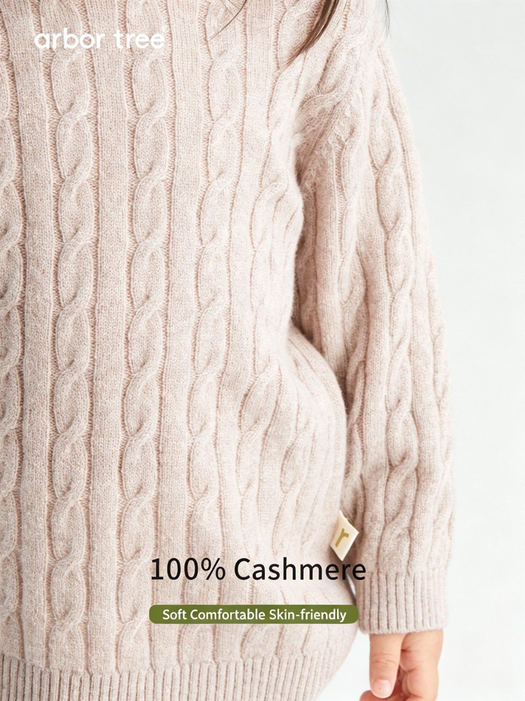 ArborTree Pure Collection 100% cashmere unisex vintage cable-knit half-turtleneck sweater for spring and fall.