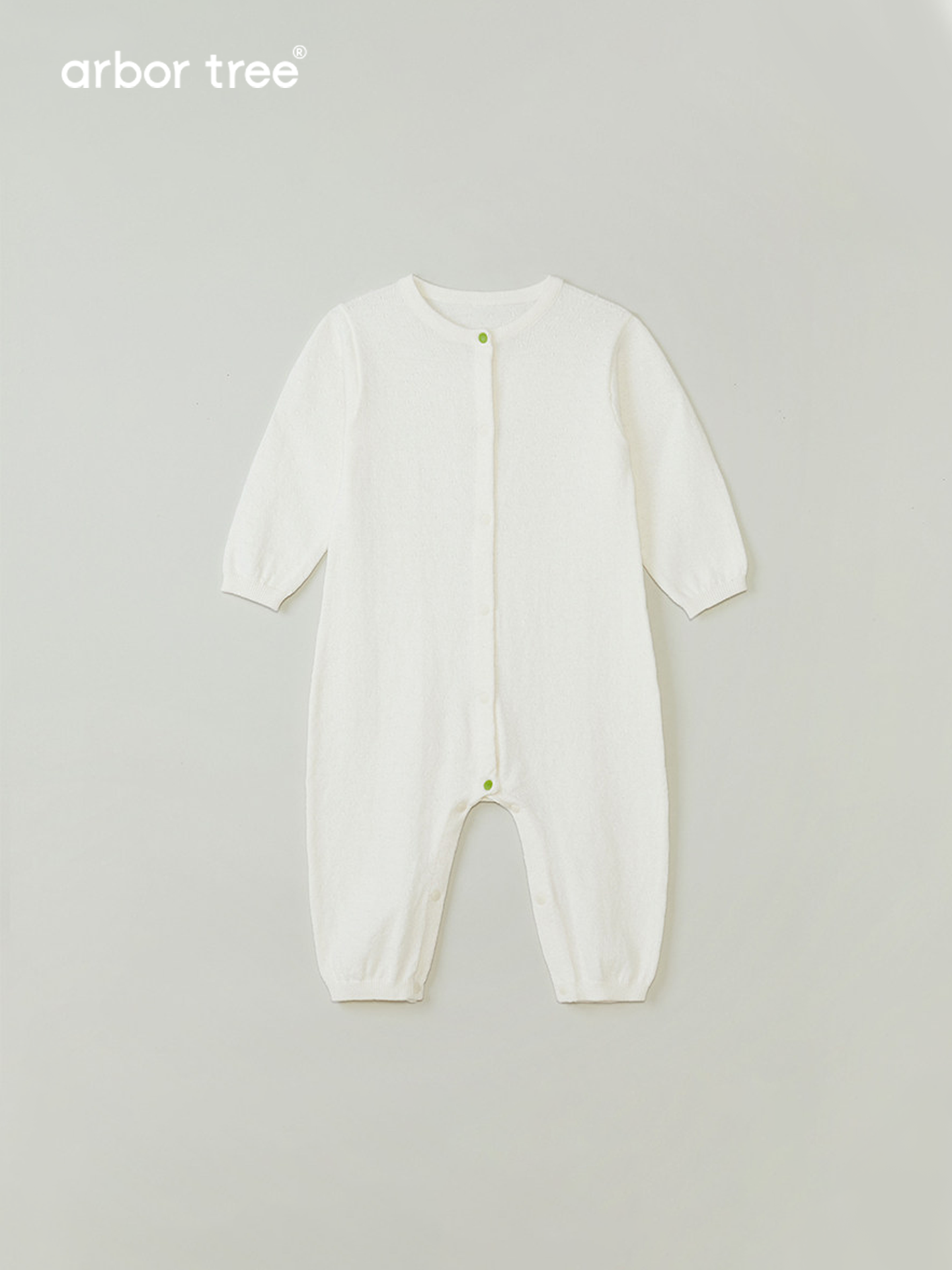 Organic cotton and cashmere baby romper by arbortree, lightweight knit with front opening and cozy design for infants and toddlers.