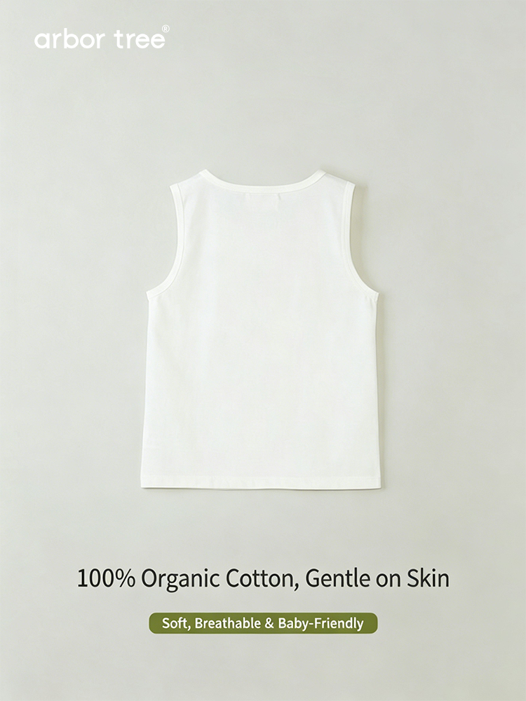 ArborTree organic cotton baby casual vest in soft fabric, featuring a sleeveless design and neutral color for comfortable everyday wear.