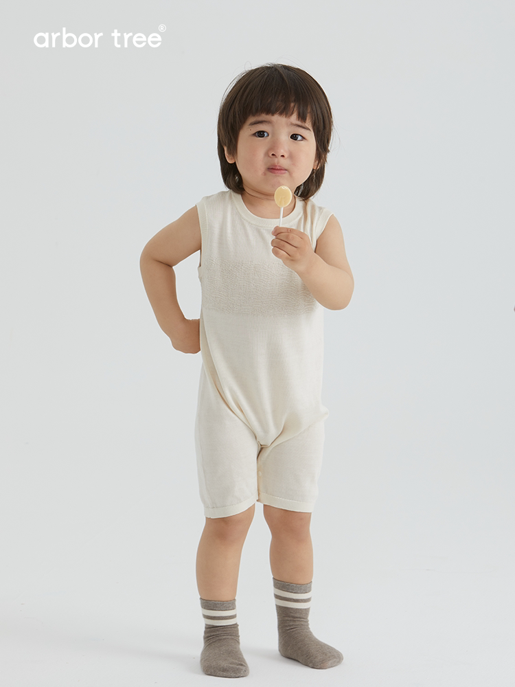 ArborTree natural mulberry silk baby sleeveless bodysuit with soft fabric and simple design, displayed laid flat.