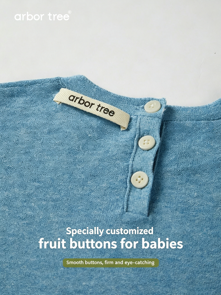 Organic cotton linen baby romper by arbortree, long-sleeve, moisture-wicking, breathable for spring and fall.