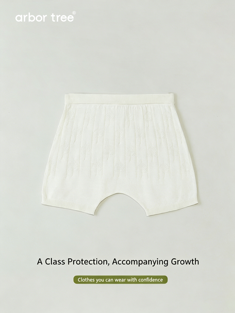 Baby and kids summer shorts by arbortree made of silk with Bodhi leaf pattern, lightweight, cool, and non-sticky for comfortable wear.