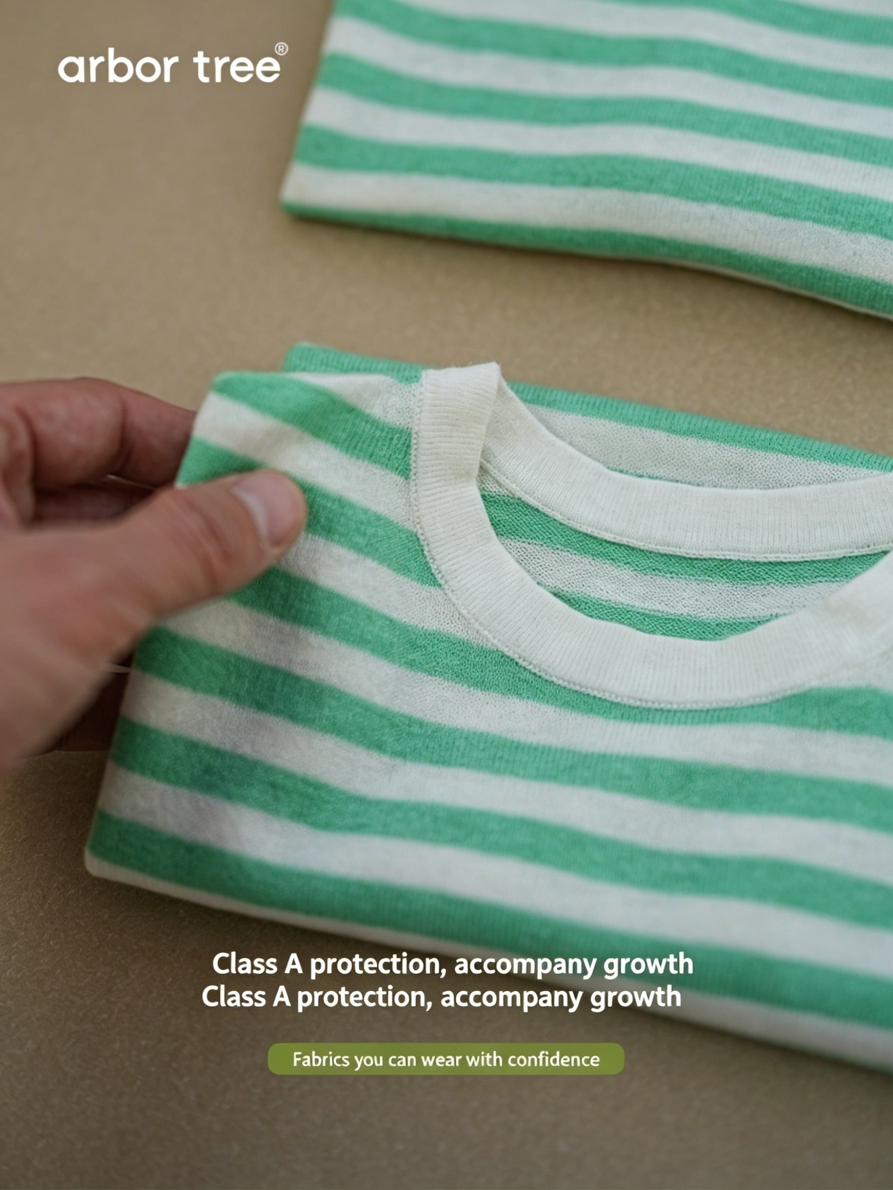 Lightweight, breathable parent-child striped knit tee made from 60% organic cotton and 40% linen by ArborTree.