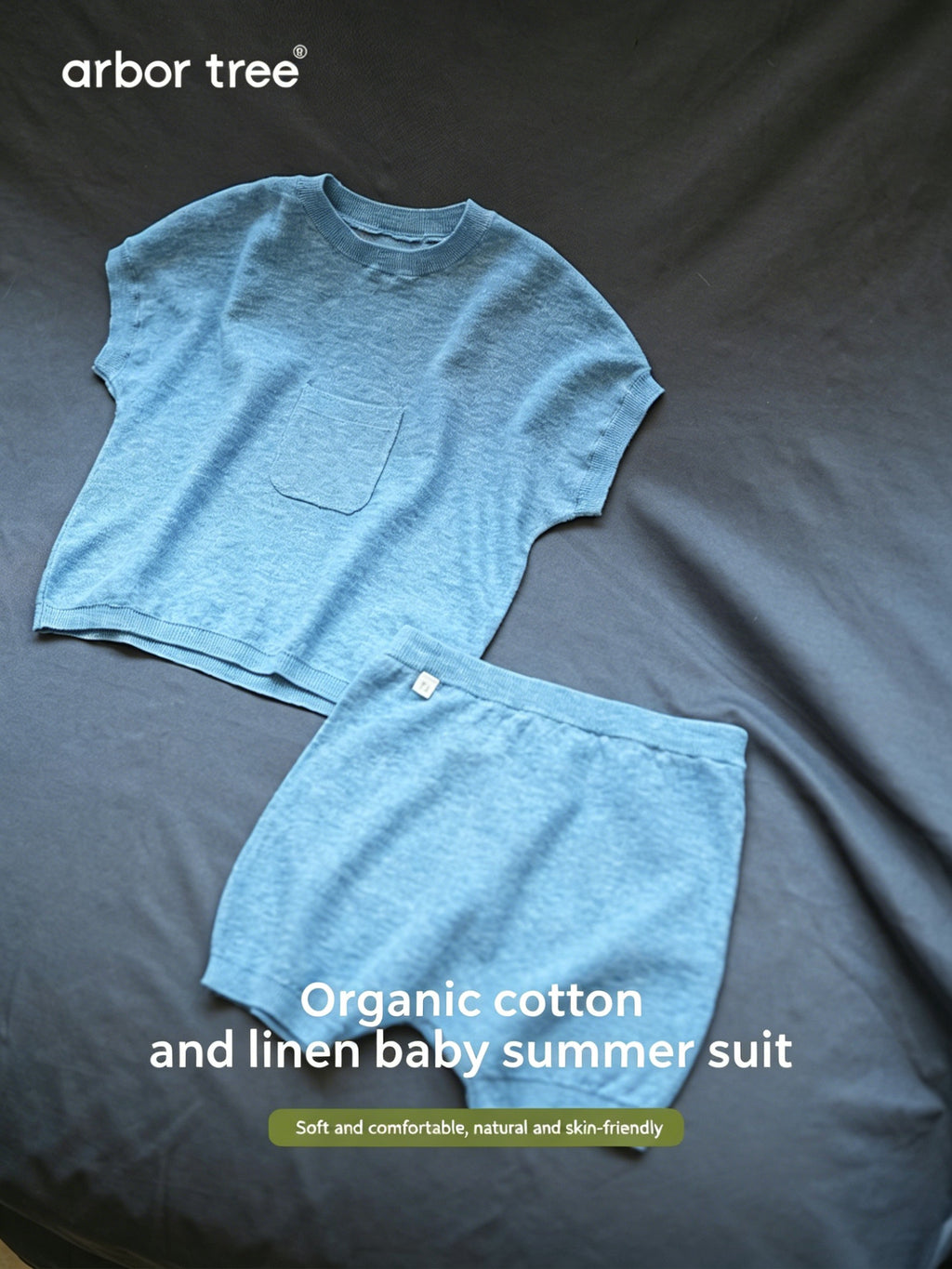 Organic cotton and linen summer kids t-shirt and shorts set by ArborTree, lightweight and breathable in natural colors.