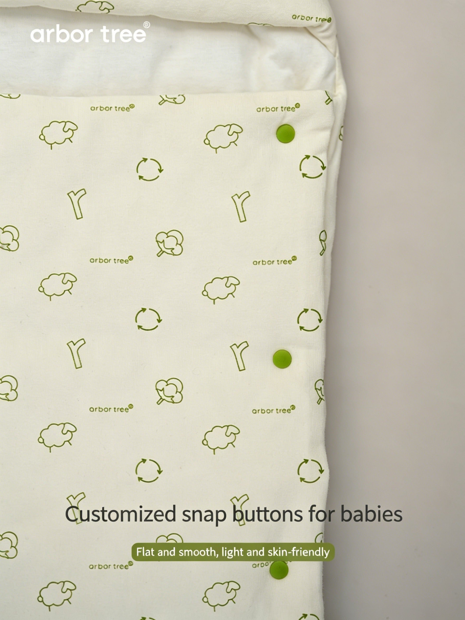 ArborTree organic cotton baby swaddle blanket in soft, natural fabric, gentle on skin, suitable for all seasons, and machine washable.