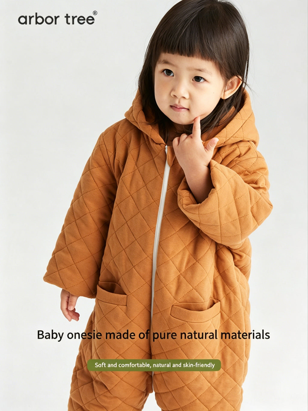 ArborTree winter cotton-padded onesie for boys and girls, natural fiber, warm, Class A standard, cozy kids' winter jumpsuit