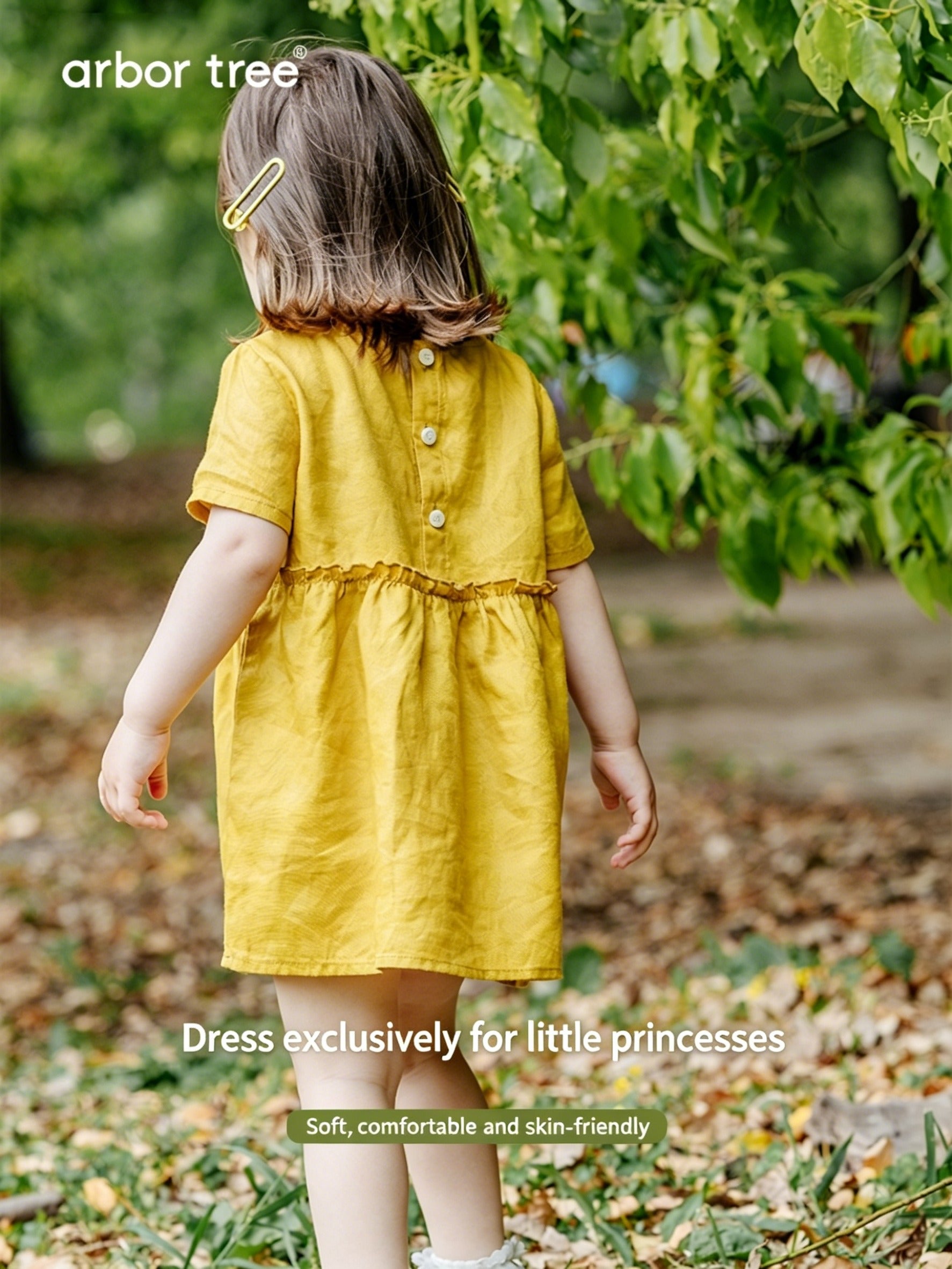 ArborTree 100% Natural Ramie Girls' Summer Short-Sleeve Dress: Lightweight, breathable, and soft to the touch
