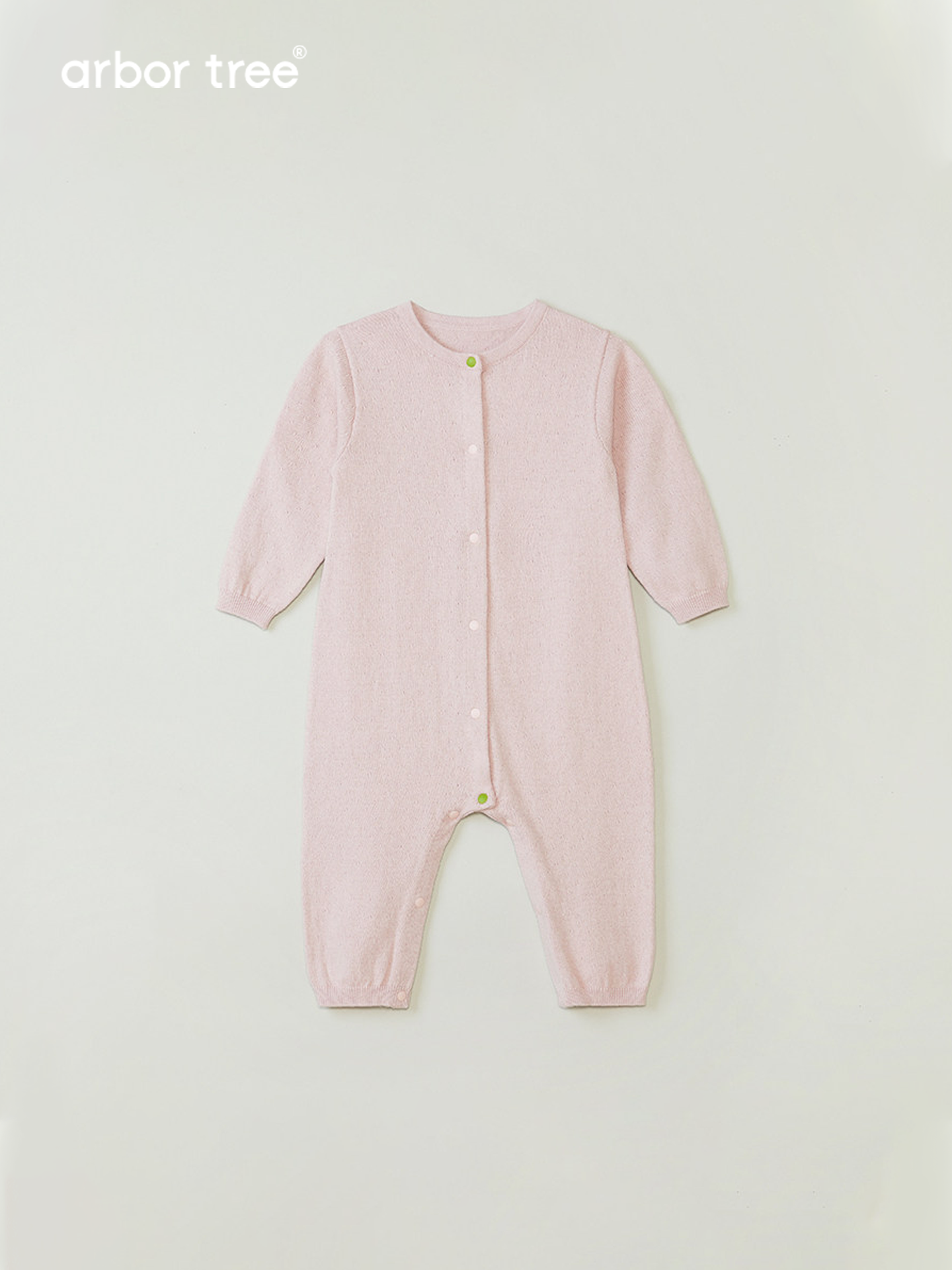 Organic cotton and cashmere baby romper by arbortree, front-opening knit lightweight infant and toddler clothing, soft and cozy.