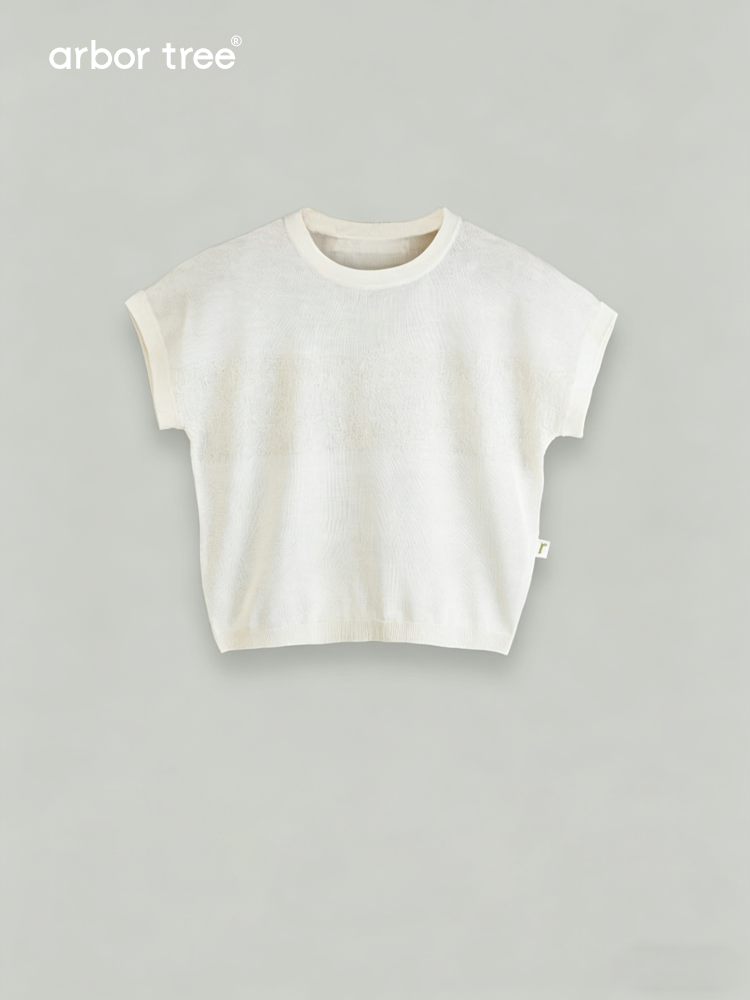 Unisex summer knit tee by arbortree featuring a wave pattern, lightweight, breathable 100% natural mulberry silk fabric.