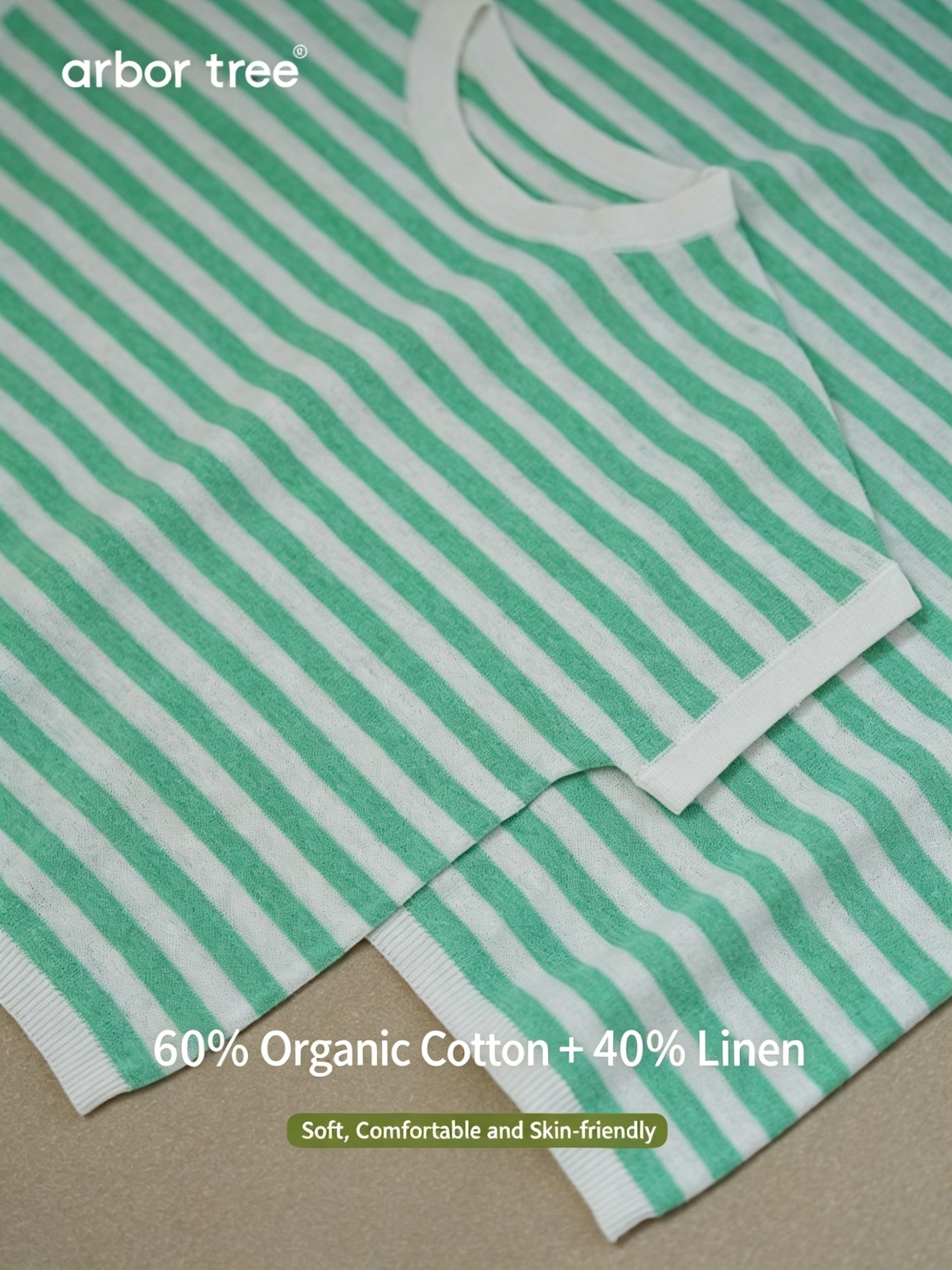 Organic cotton and linen parent-child striped knit tee from ArborTree, lightweight, breathable summer clothing for kids and parents.