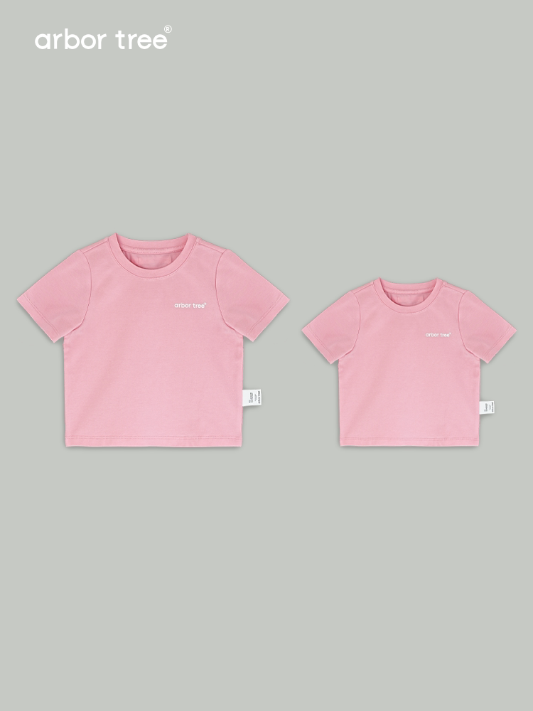 Lightweight, breathable organic cotton parent-child summer tees by arbortree, featuring a casual design in natural cotton fabric.