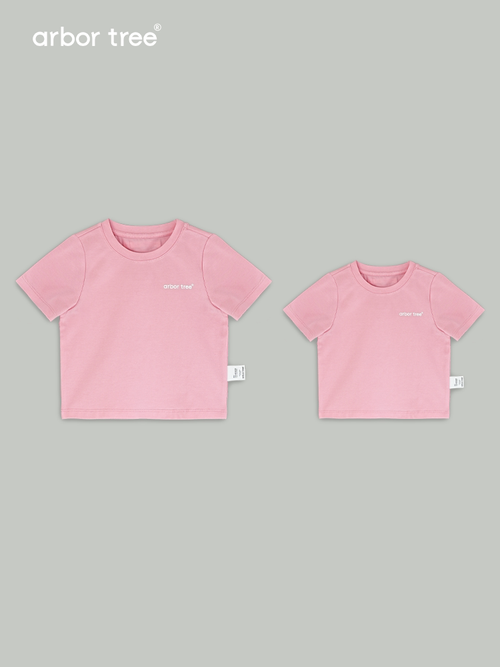Lightweight, breathable organic cotton parent-child summer tees by arbortree, featuring a casual design in natural cotton fabric.