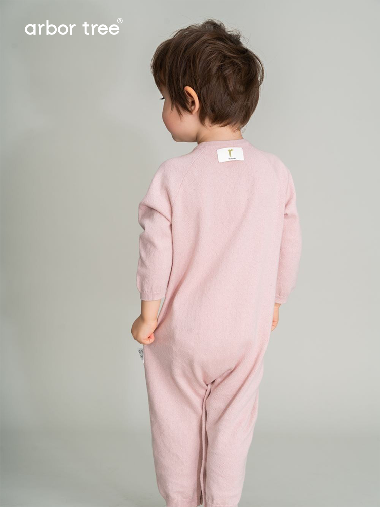 Organic cotton cashmere infant romper by arbortree, long-sleeve with shoulder splits and thick-knit for cozy comfort