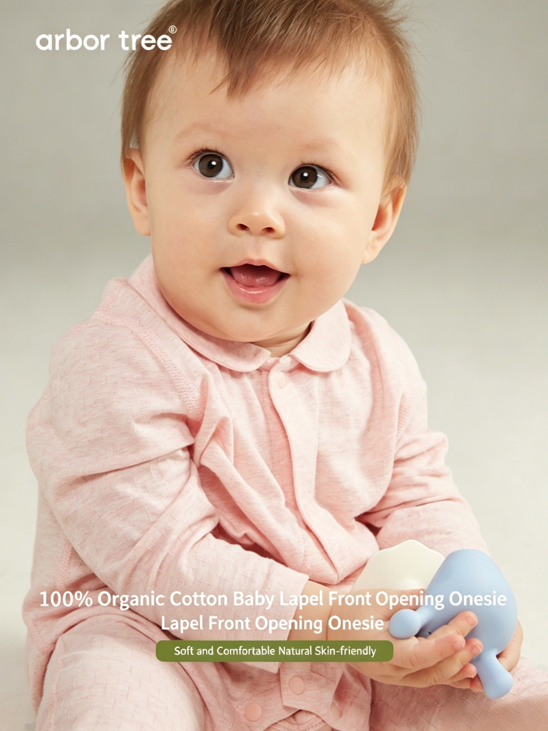 ArborTree organic cotton baby romper with front opening, collared design, perfect for spring, moisture-wicking and unisex.