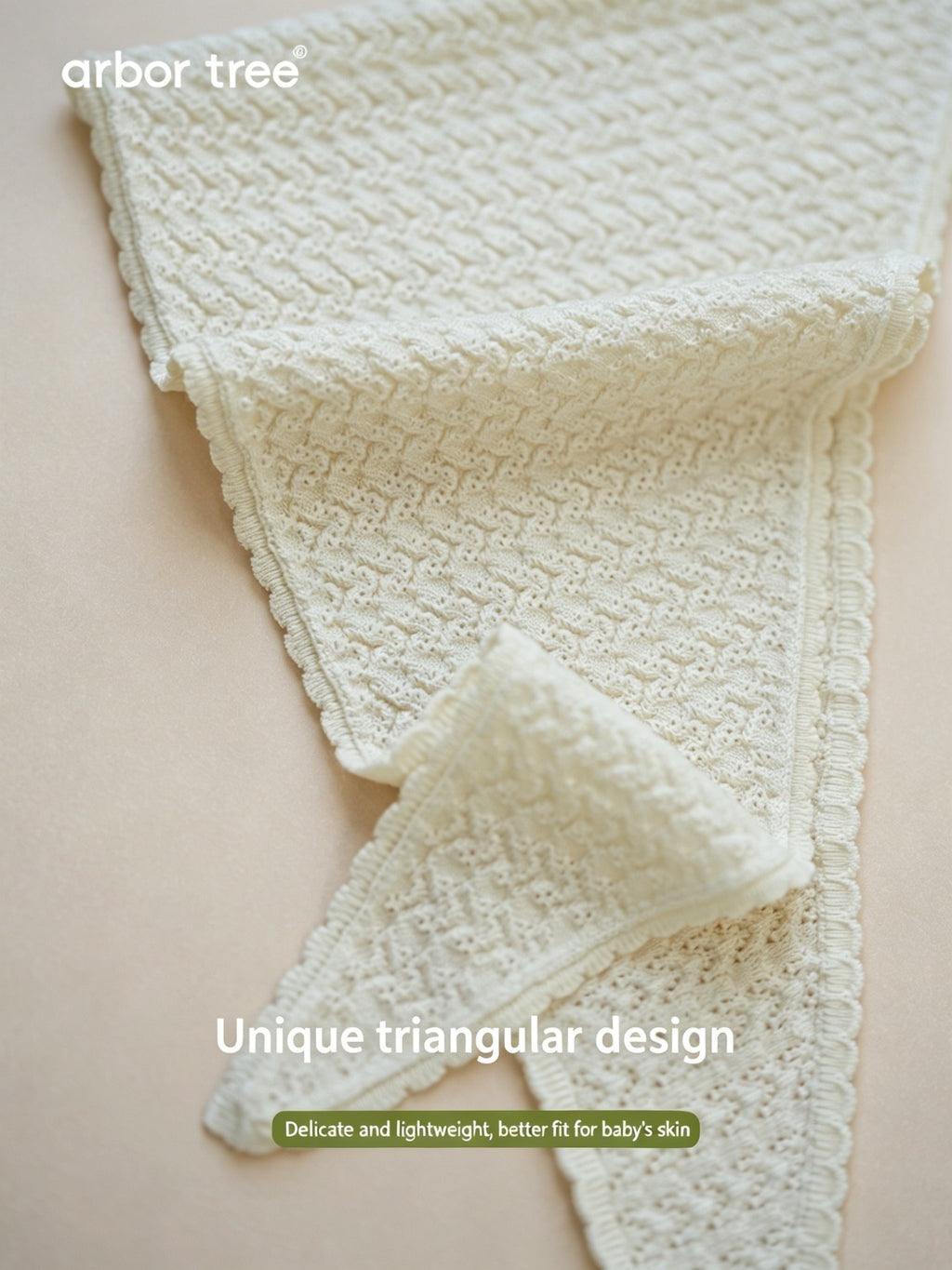 ArborTree 100% Merino Wool triangular headband with whisper pattern for baby boys and girls, soft and cozy for infants.