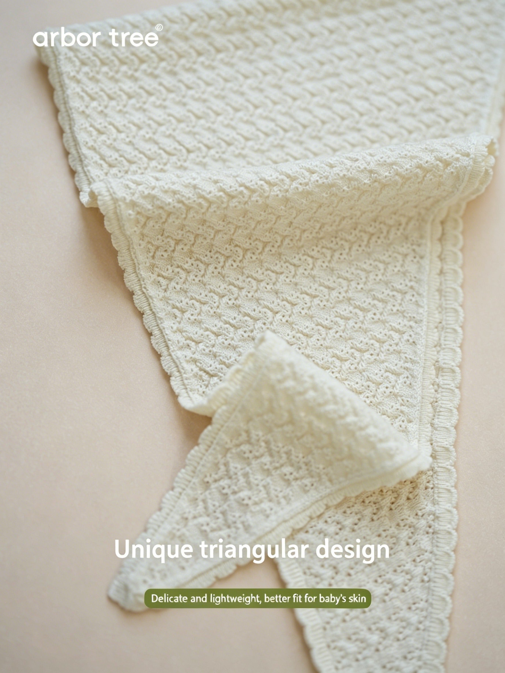 ArborTree 100% Merino Wool triangular headband with whisper pattern for baby boys and girls, soft and cozy for infants.