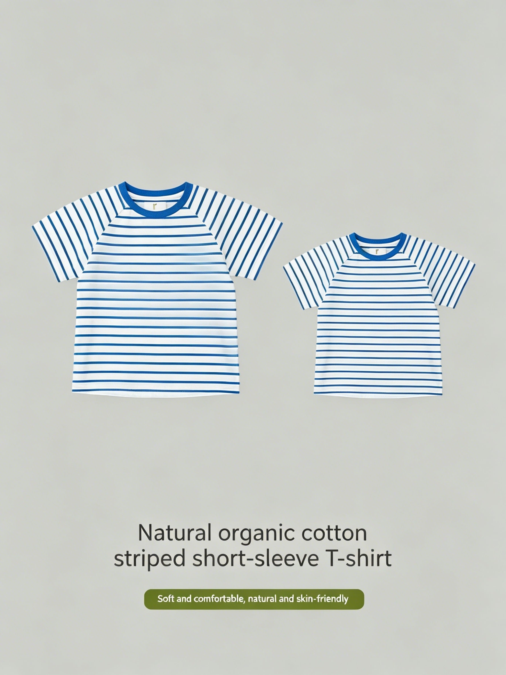 ArborTree organic cotton baby blue and white striped short sleeve T-shirt for kids with a soft, natural fabric and classic style.