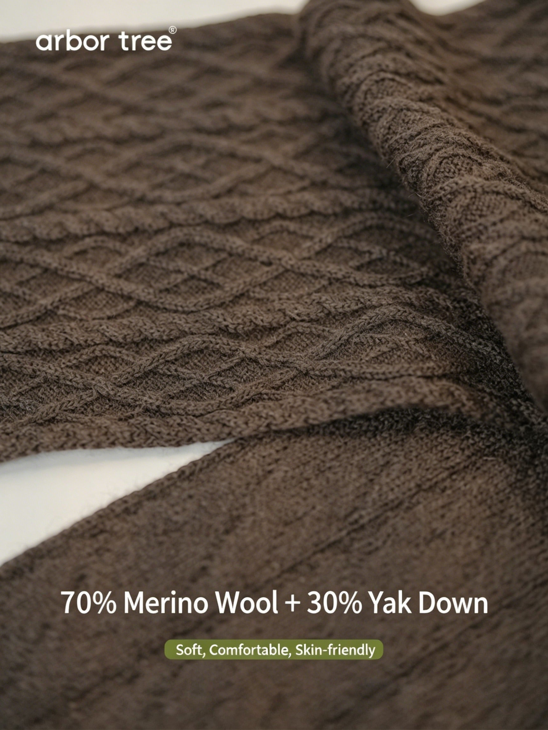 Soft ArborTree baby scarf made of 30% yak down and 70% merino wool, solid color, suitable for fall and winter.