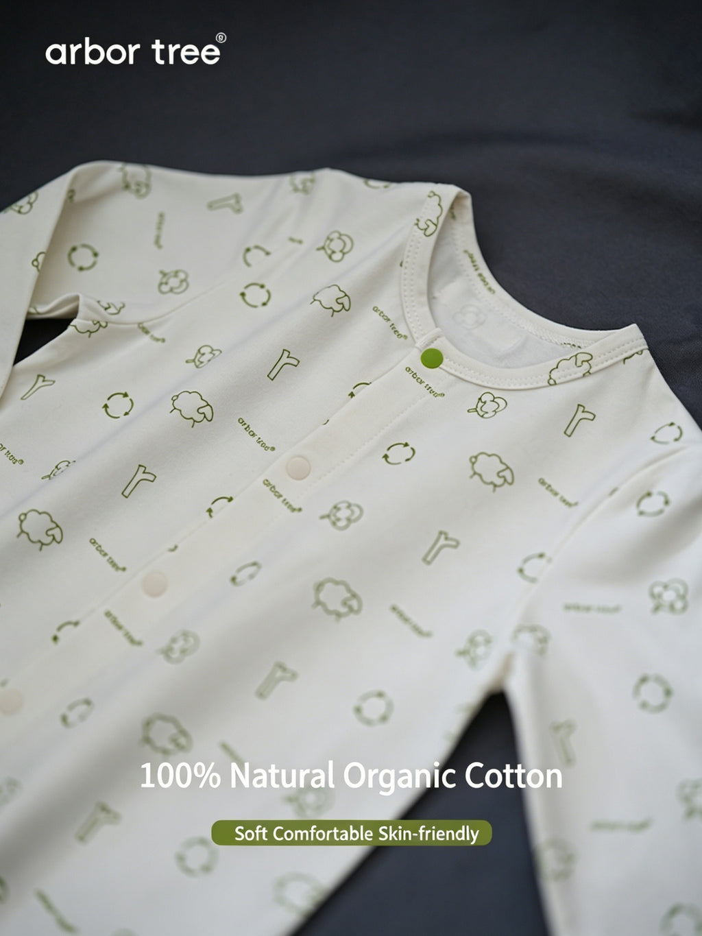 ArborTree Eco-Friendly Print 100% Natural Organic Cotton Spring/Fall Unisex Baby Front-Opening Romper (Grade A)