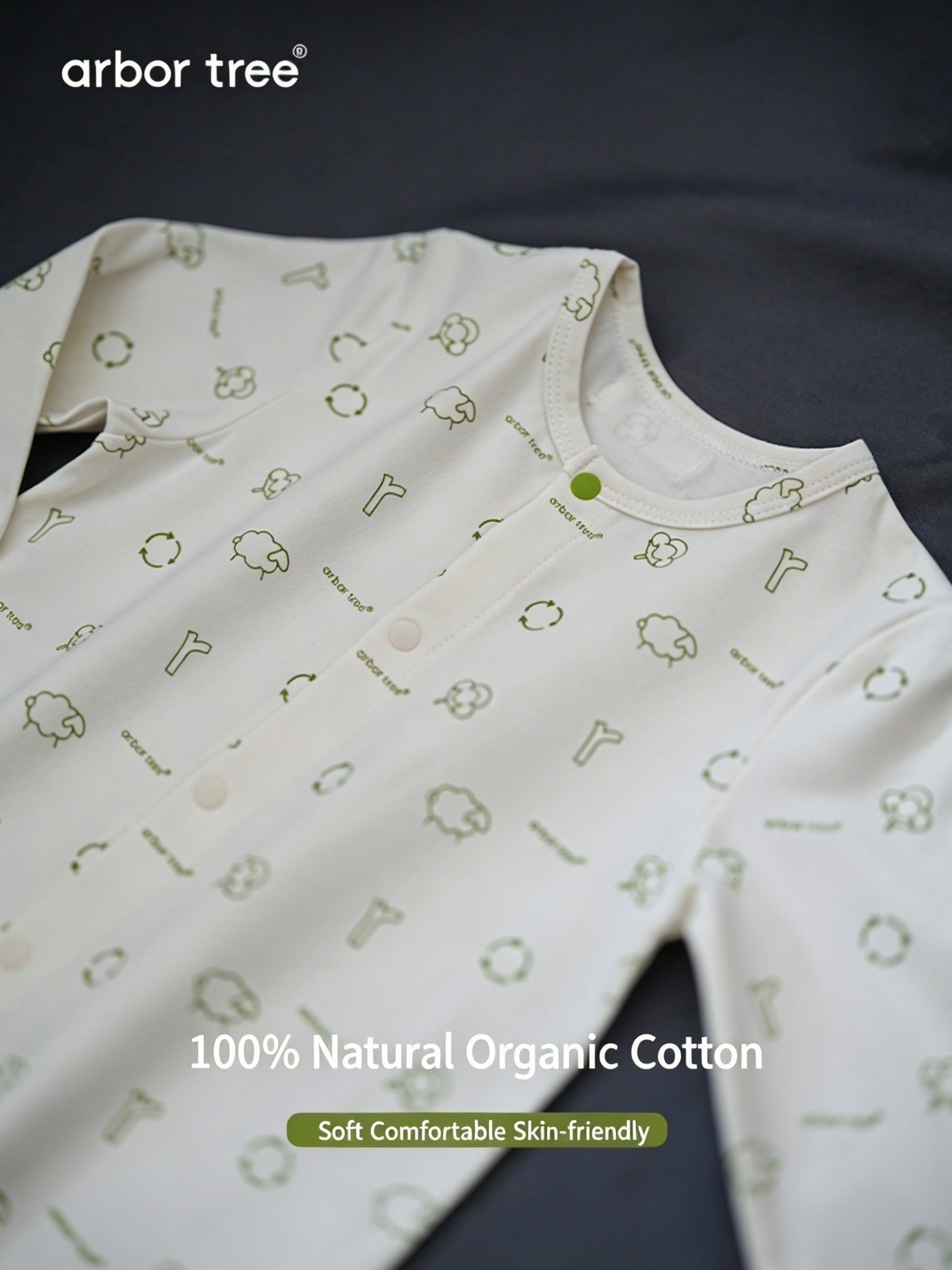 ArborTree Eco-Friendly Print 100% Natural Organic Cotton Spring/Fall Unisex Baby Front-Opening Romper (Grade A)