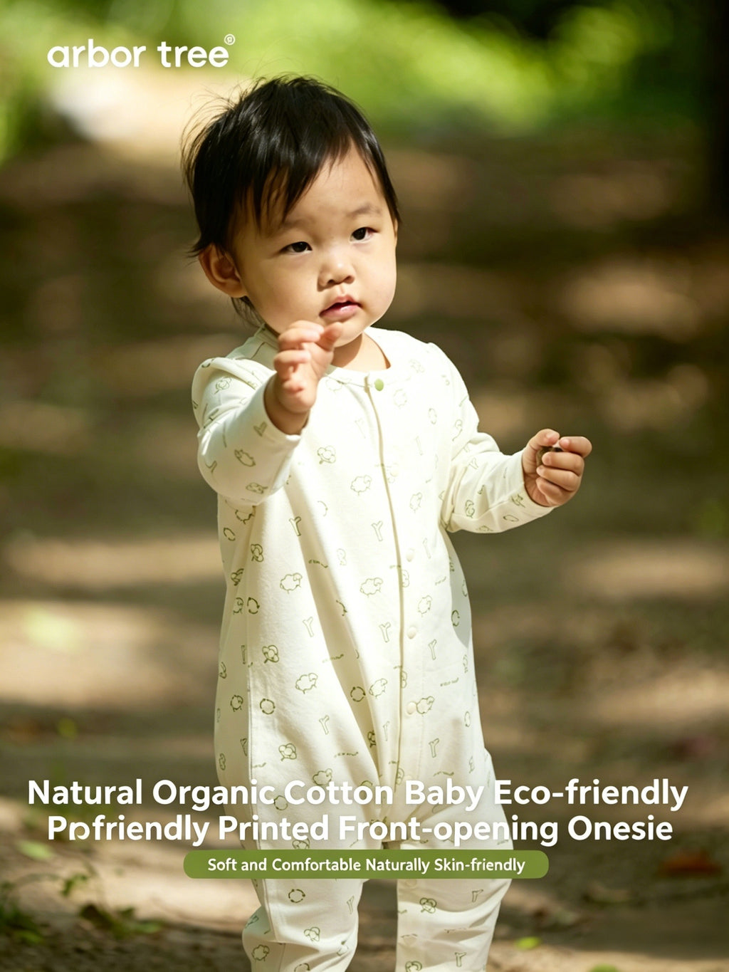 ArborTree Eco-Friendly Print 100% Natural Organic Cotton Spring/Fall Unisex Baby Front-Opening Romper (Grade A)