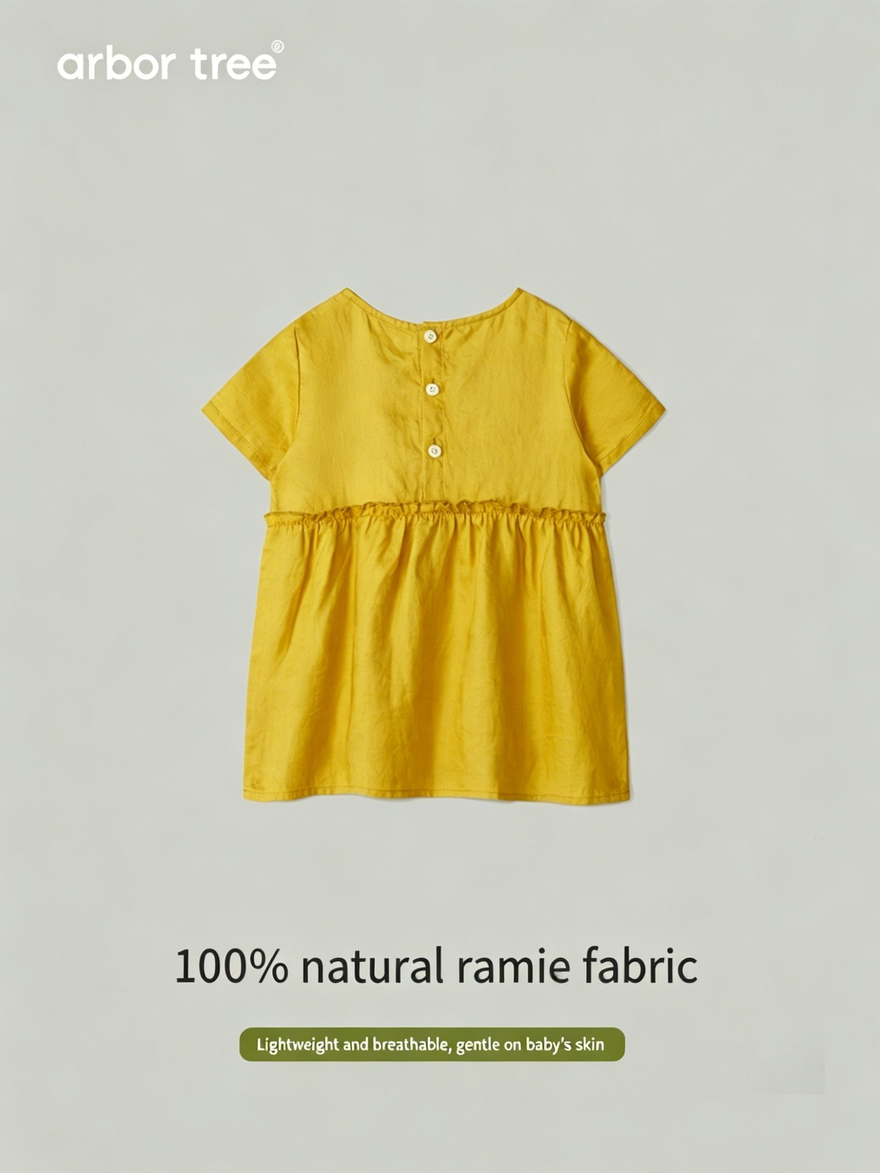 ArborTree 100% Natural Ramie Girls' Summer Short-Sleeve Dress: Lightweight, breathable, and soft to the touch
