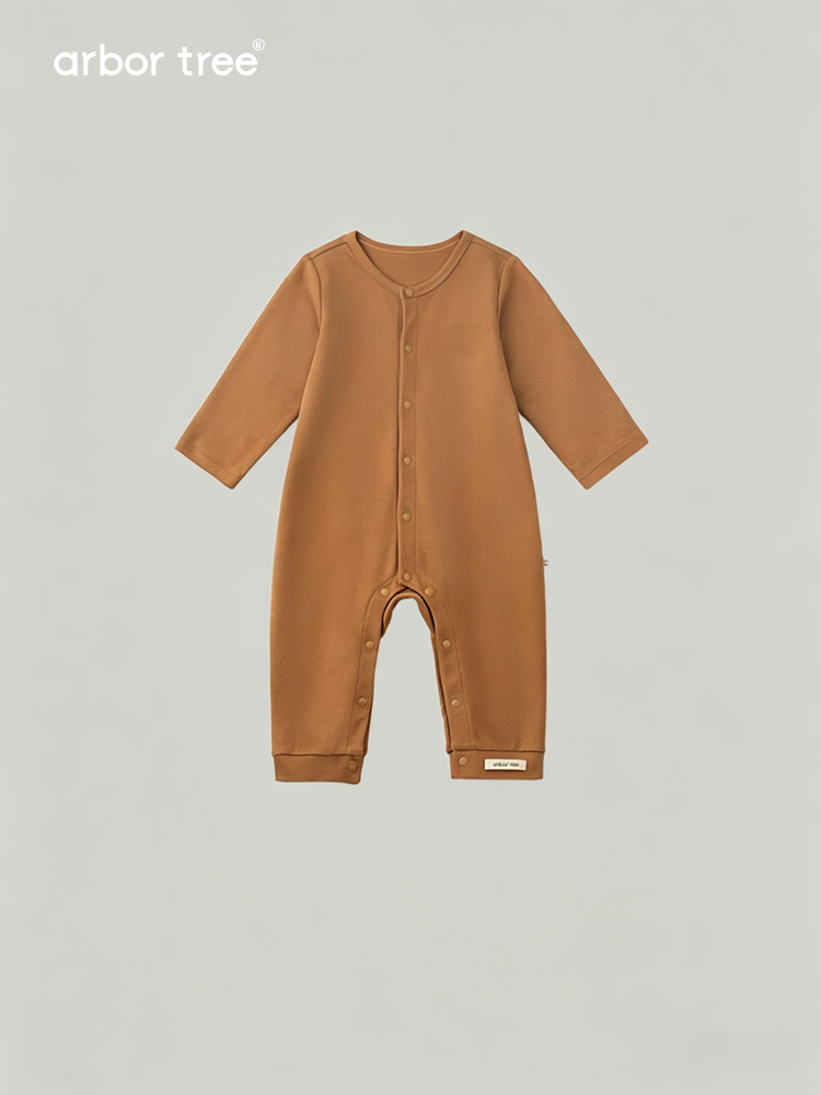Organic cotton ArborTree kids bodysuit with front opening, featuring soft fabric and simple design for comfortable baby wear.