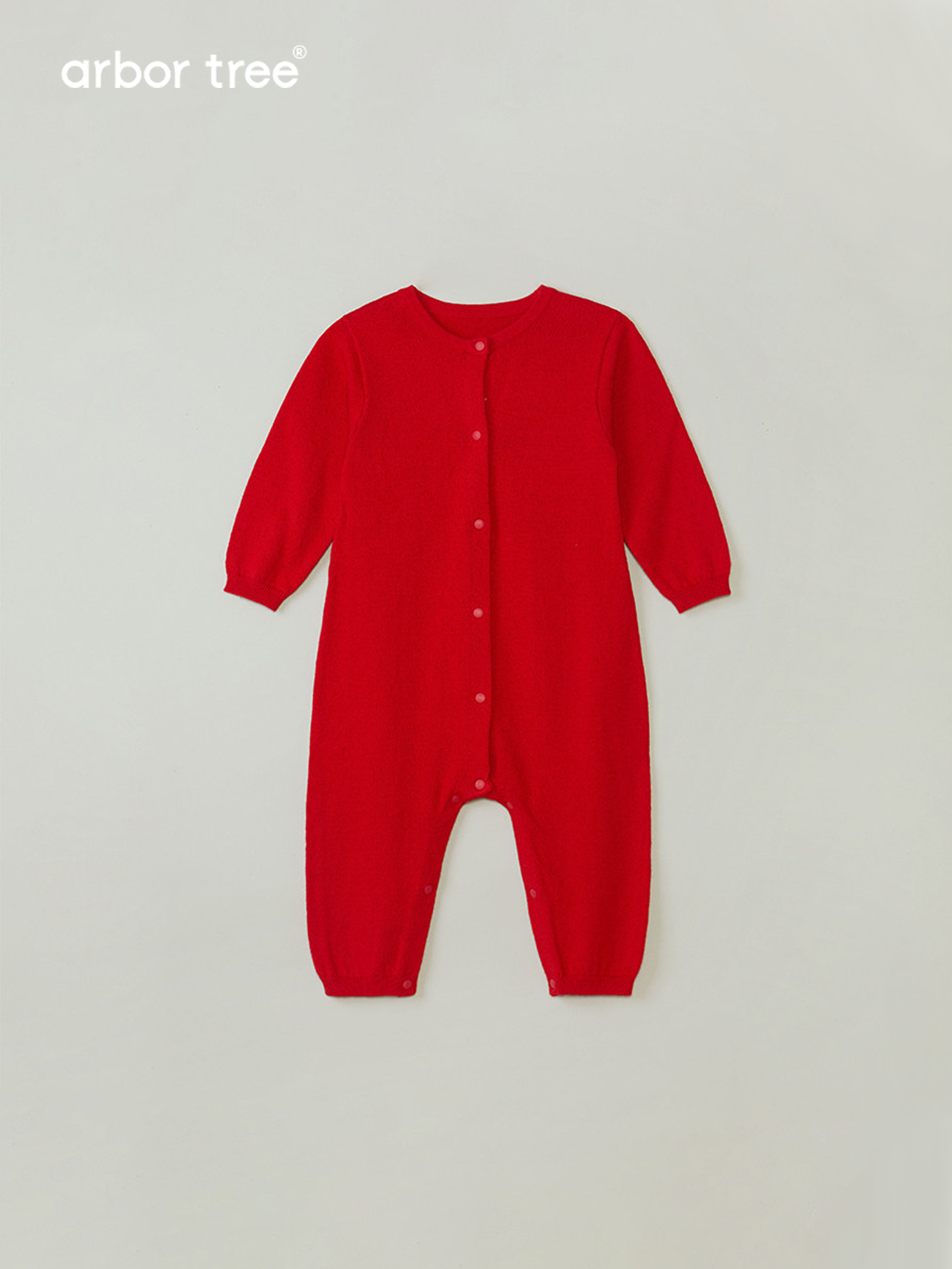 Organic cotton and cashmere baby romper by arbortree, front-opening knit romper for infants and toddlers, lightweight and cozy.