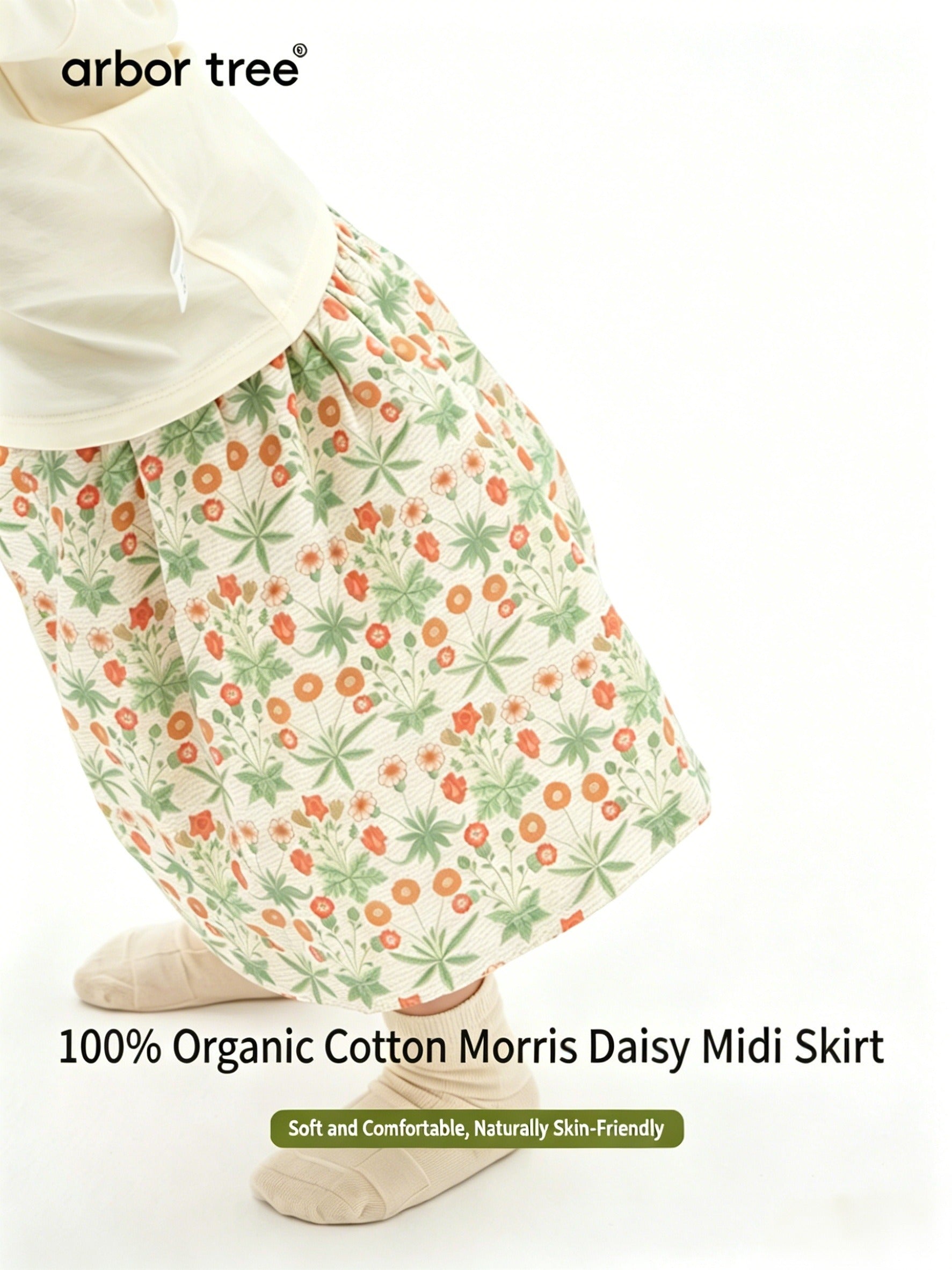 ArborTree 100% Organic Cotton from Uganda Girls' Summer Morris Daisy Skirt—Lightweight and Airy