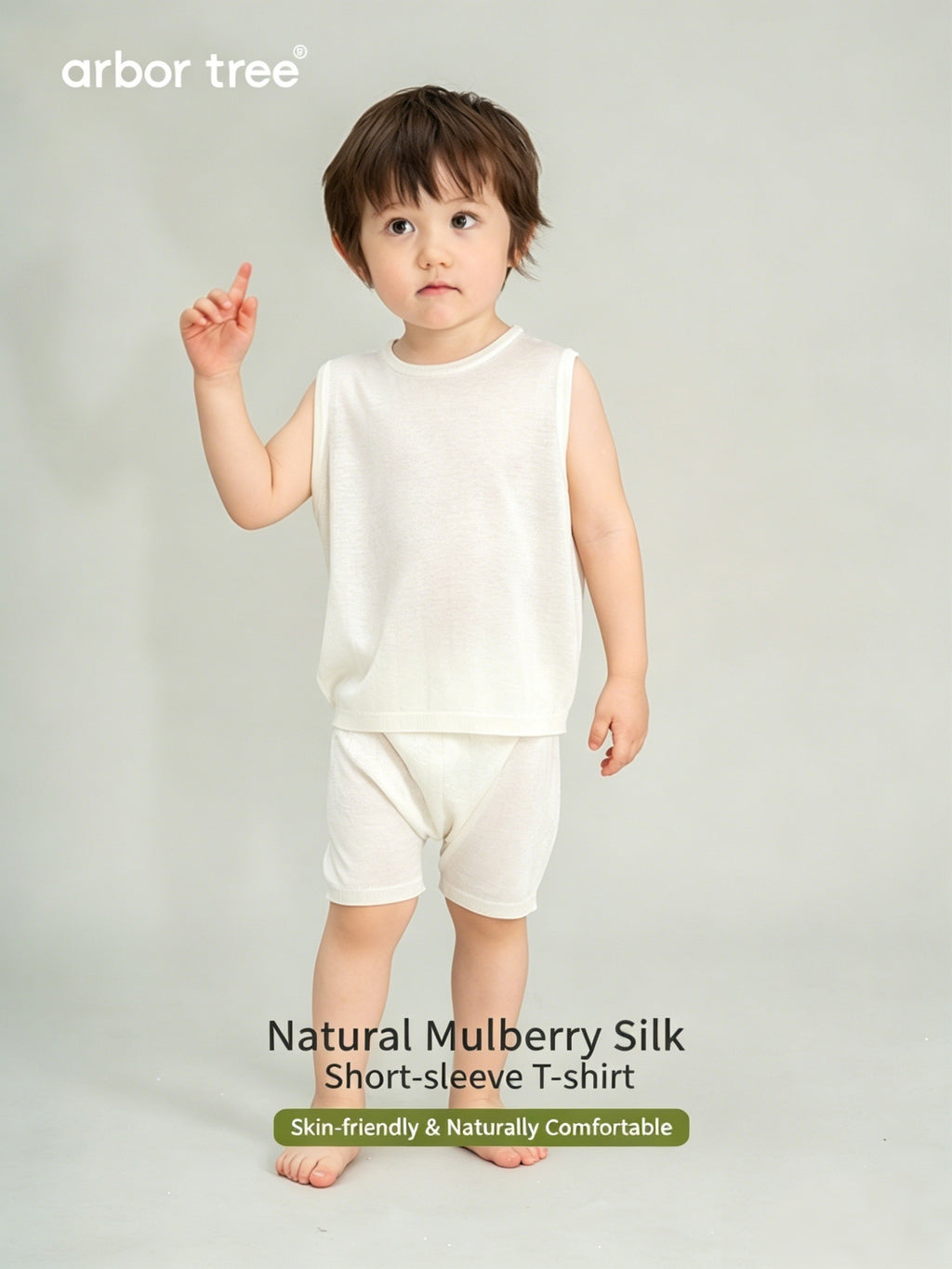 ArborTree natural mulberry silk baby summer sleeveless knit tank top, lightweight, breathable, and moisture-wicking for kids.