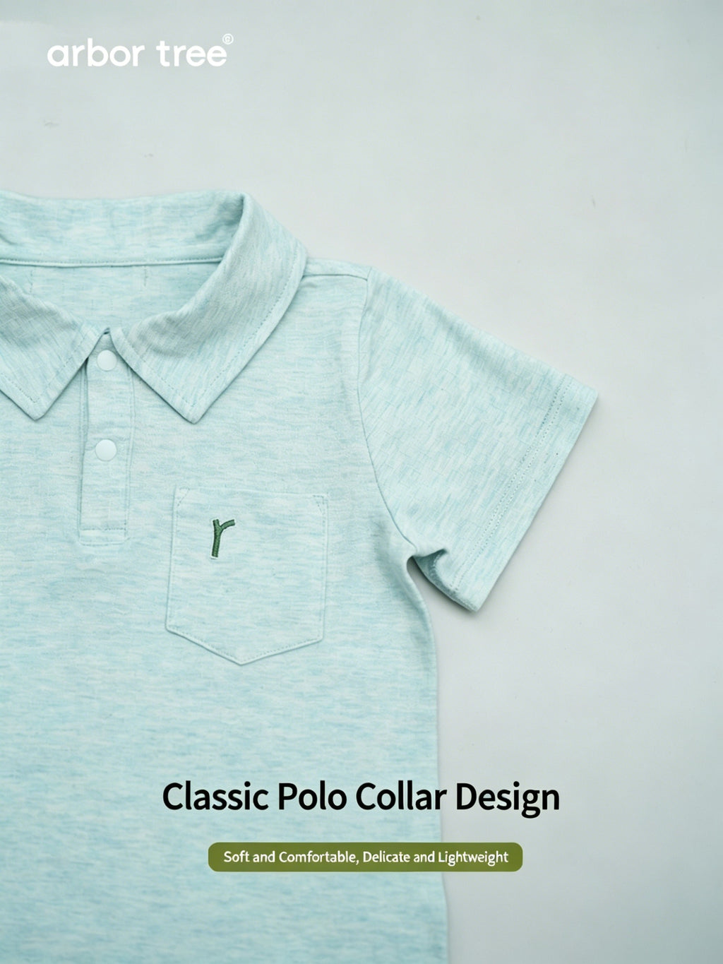 ArborTree organic cotton polo-neck short-sleeve T-shirt for boys and girls, natural and breathable kids clothing in white.