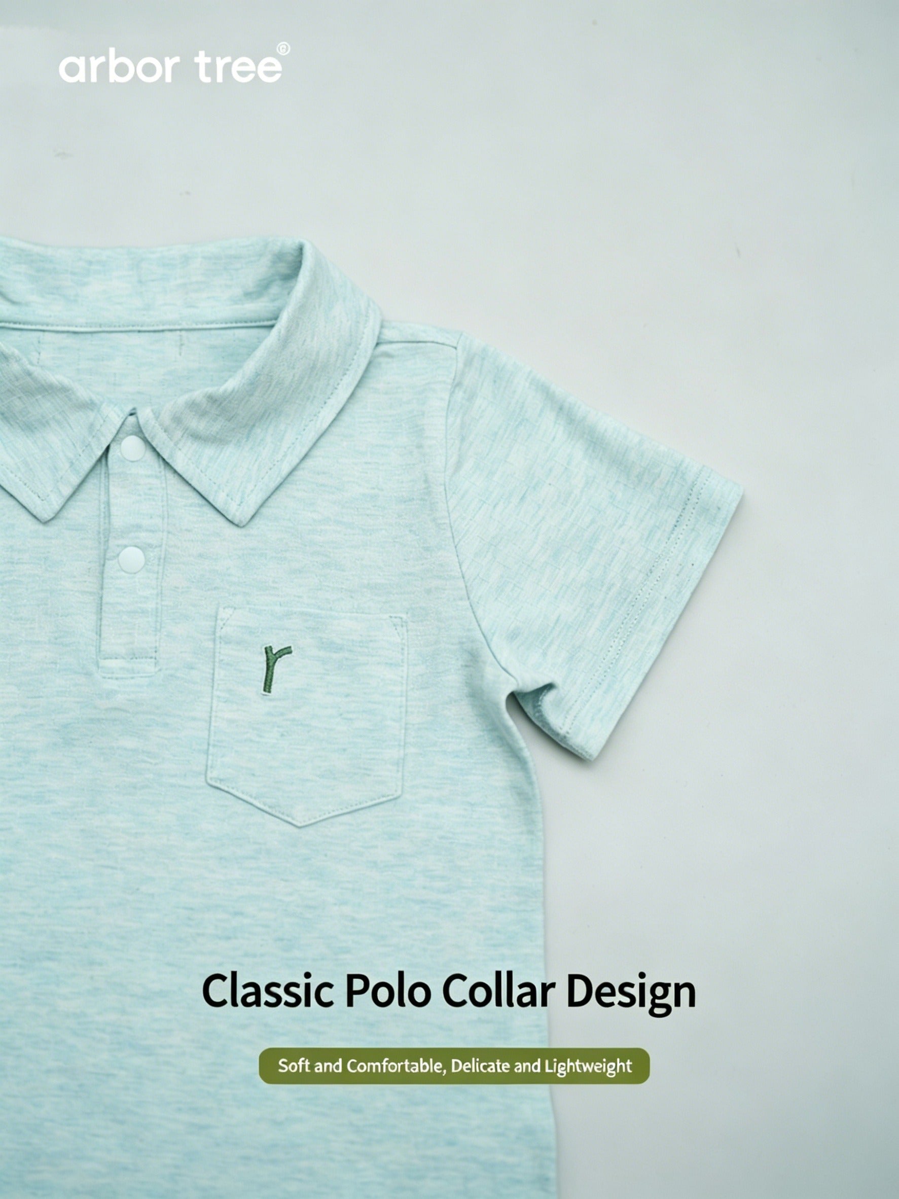 ArborTree organic cotton polo-neck short-sleeve T-shirt for boys and girls, natural and breathable kids clothing in white.