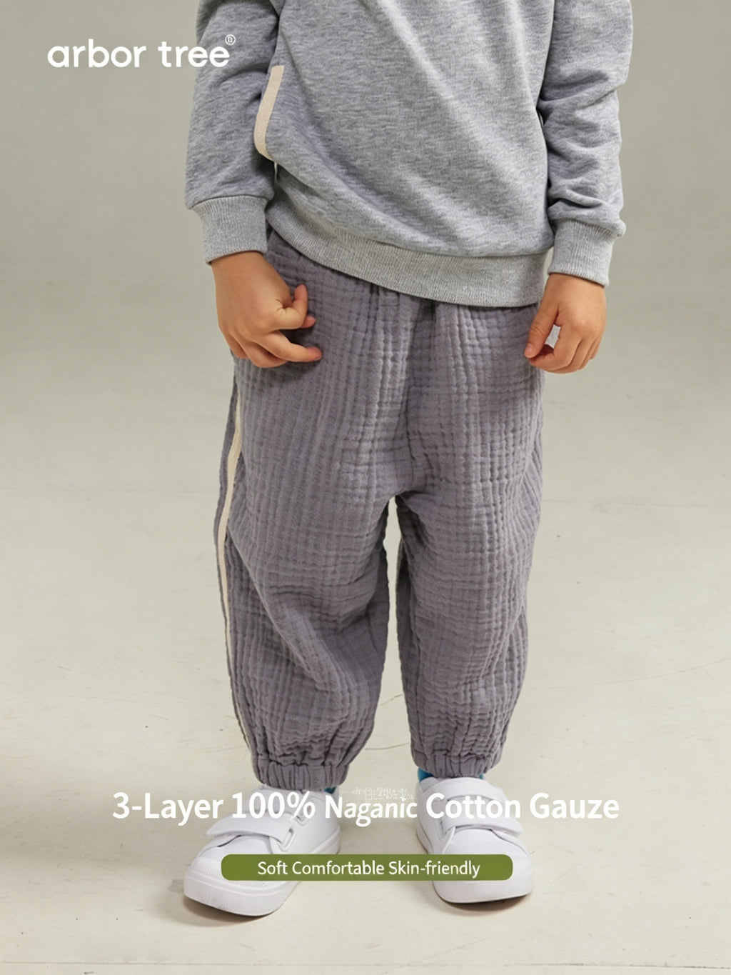 ArborTree 3-Layer 100% Organic Cotton Gauze Cuffed Mosquito-Proof Pants for Boys and Girls (Spring/Fall) – Moisture-Wicking, Breathable, and Warm