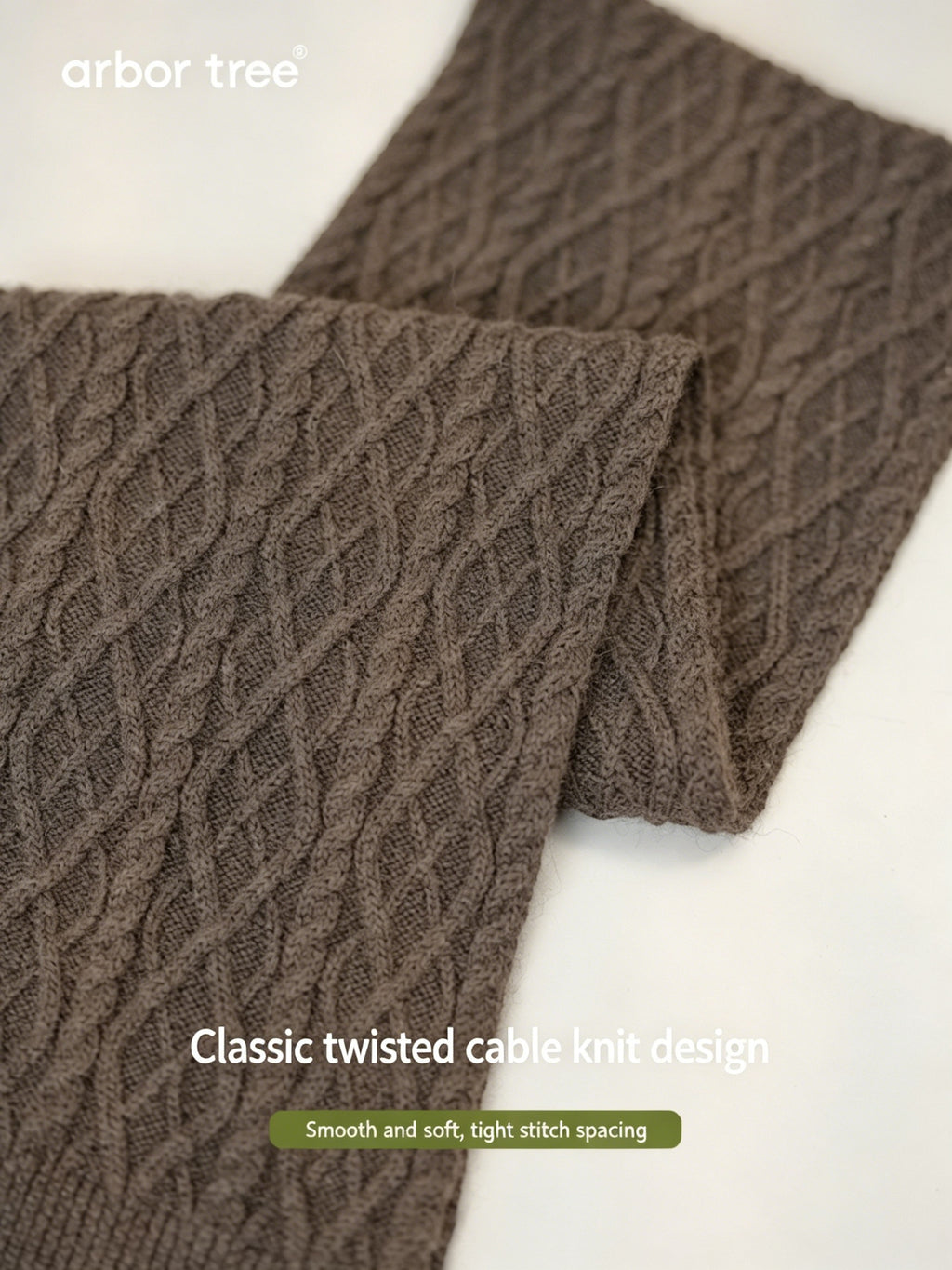 Close-up of ArborTree baby scarf made from 30% yak down and 70% merino wool in solid color, suitable for fall and winter.
