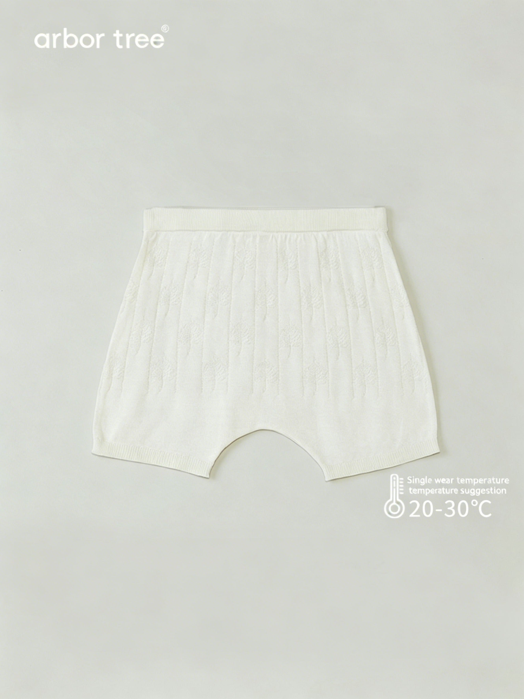 ArborTree natural mulberry silk Bodhi leaf baby summer shorts, breathable and cool, made for comfortable warm-weather wear.