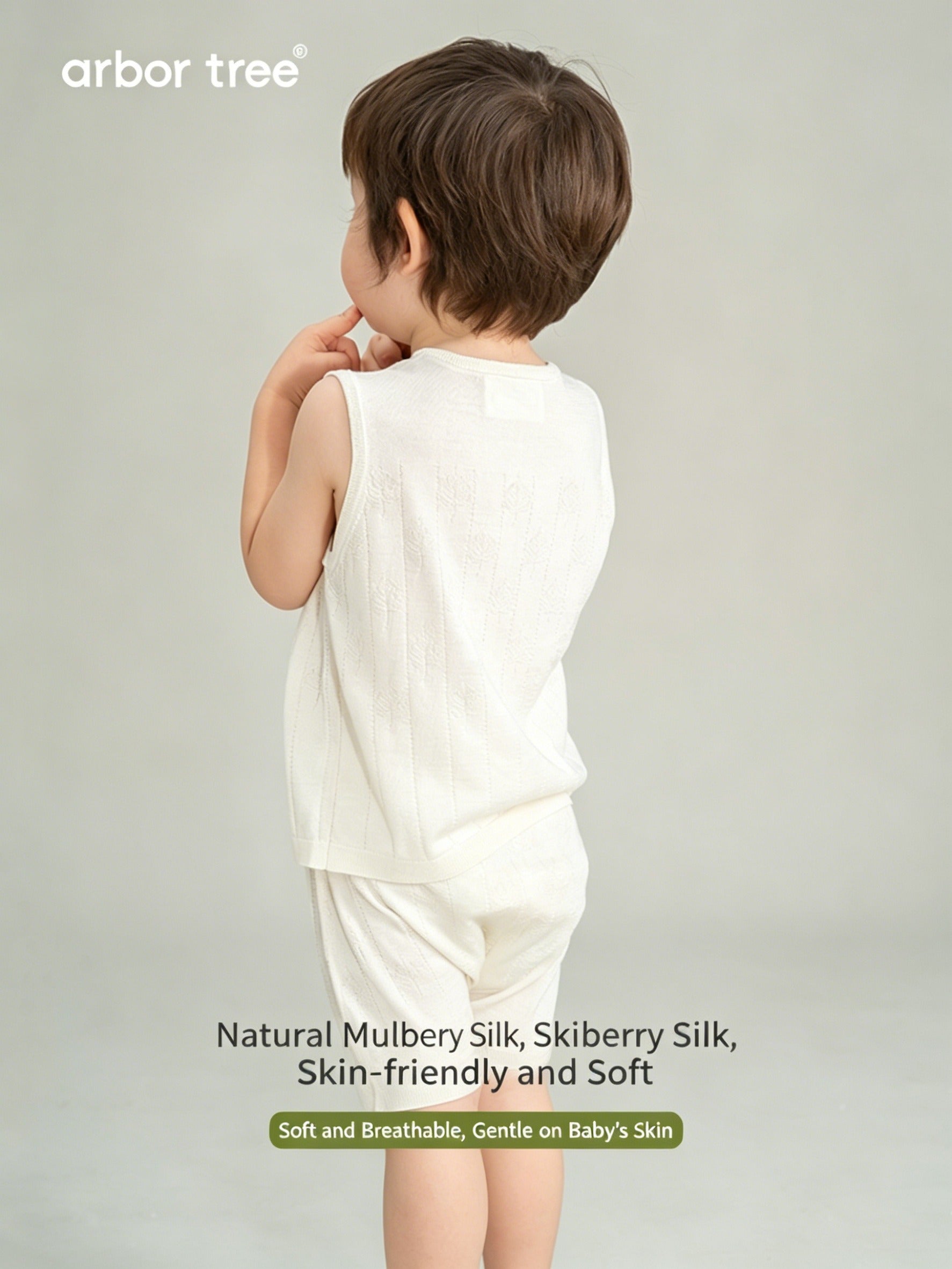ArborTree natural mulberry silk baby sleeveless tank top, lightweight and breathable summer knit top for infants.